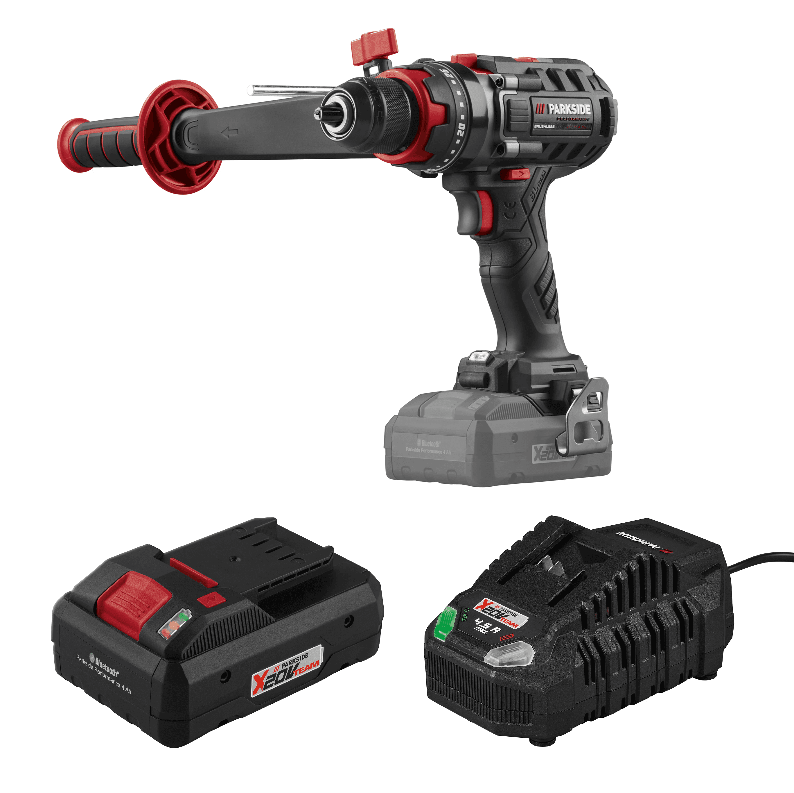 PARKSIDE PERFORMANCE® Aku príklepový vŕtací skrutkovač PPSBSA 20-Li C3 + Smart akumulátor 20 V/4 Ah + Rýchlonabíjačka akumulátora 20 V/4,5 A 1