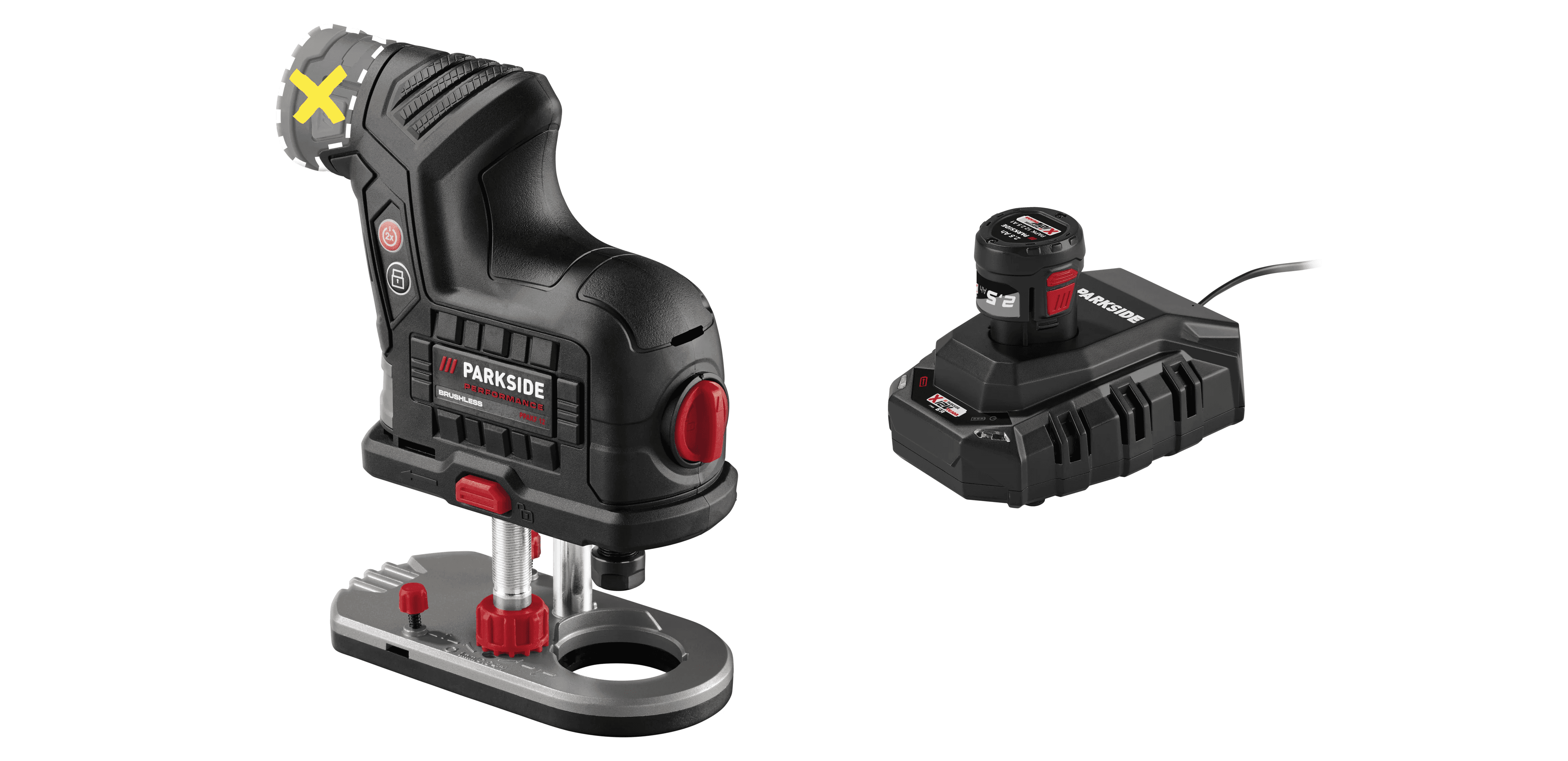 PARKSIDE PERFORMANCE® Aku fréza na hrany PPAKF 12 A1 + Akumulátor 12 V/2,5 Ah PAPK 12 2.5 B1 + Nabíjačka 6 A PLGK 12 6.0 B1