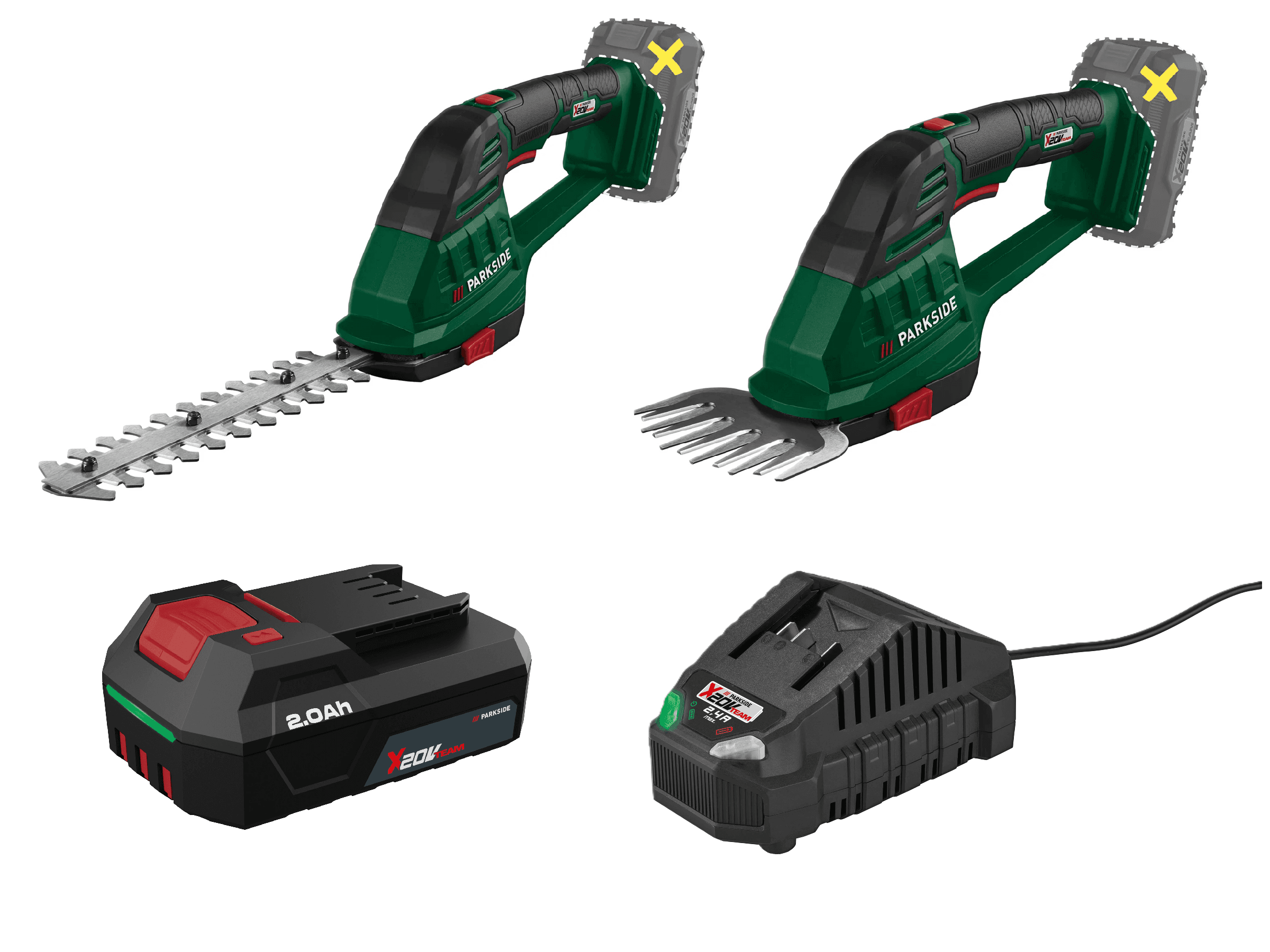 PARKSIDE® Aku nožnice na trávnik a živý plot 20 V PAGS 20-Li A1 + Akumulátor 20 V/2 Ah + Nabíjačka 20 V/2,4 A