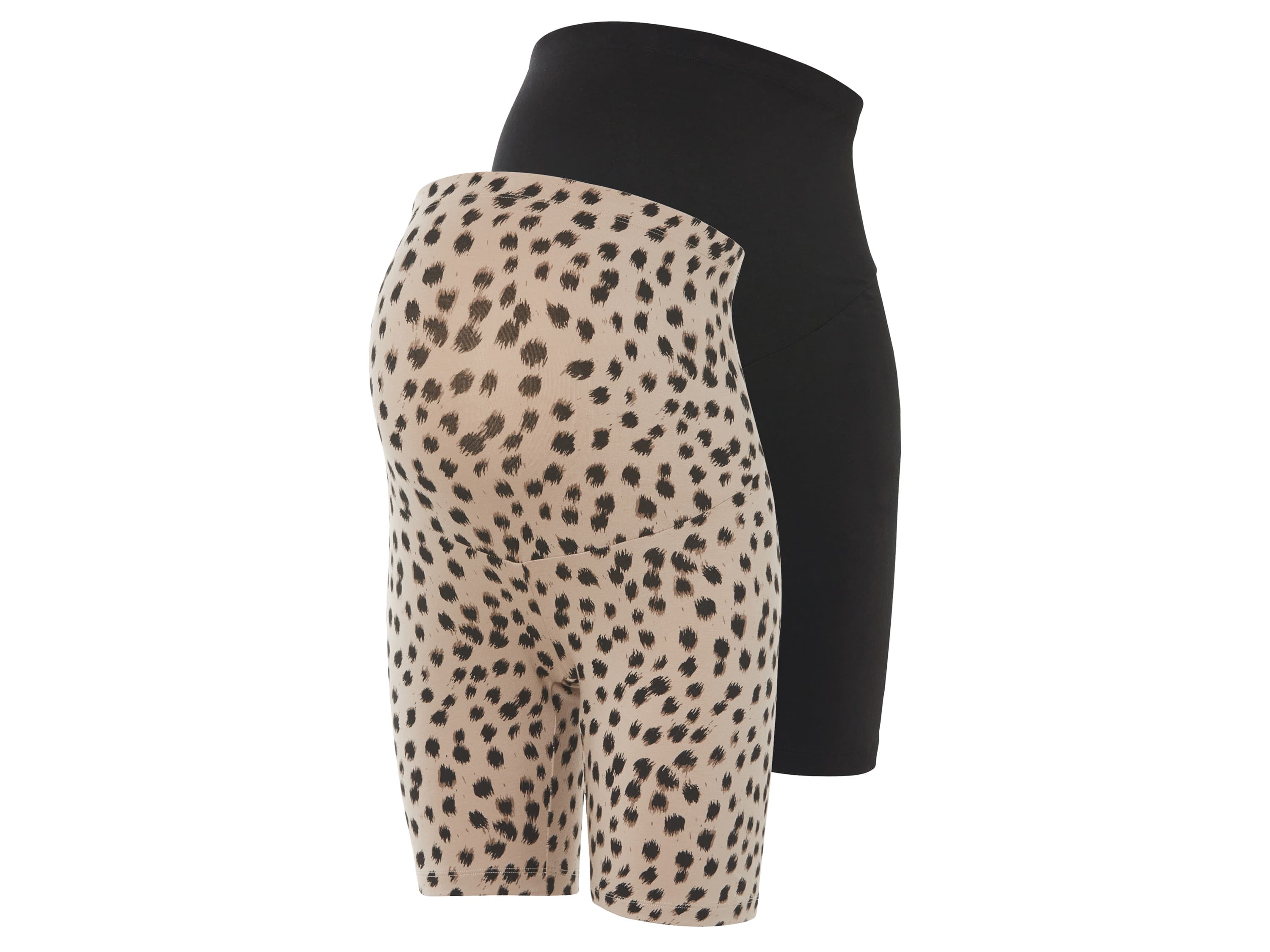 ESMARA® Dámske tehotenské krátke legíny, 2 kusy (čierna/leopardí vzor, XS (32/34))