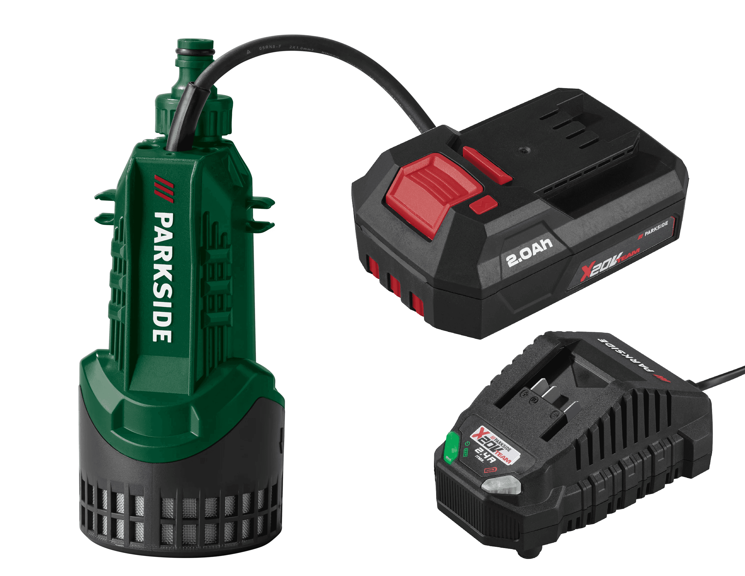 PARKSIDE® Aku čerpadlo na dažďovú vodu 20 V PRPA 20-Li B3 + Akumulátor 20 V/2 Ah + Nabíjačka na akumulátor 20 V/2,4 A 1