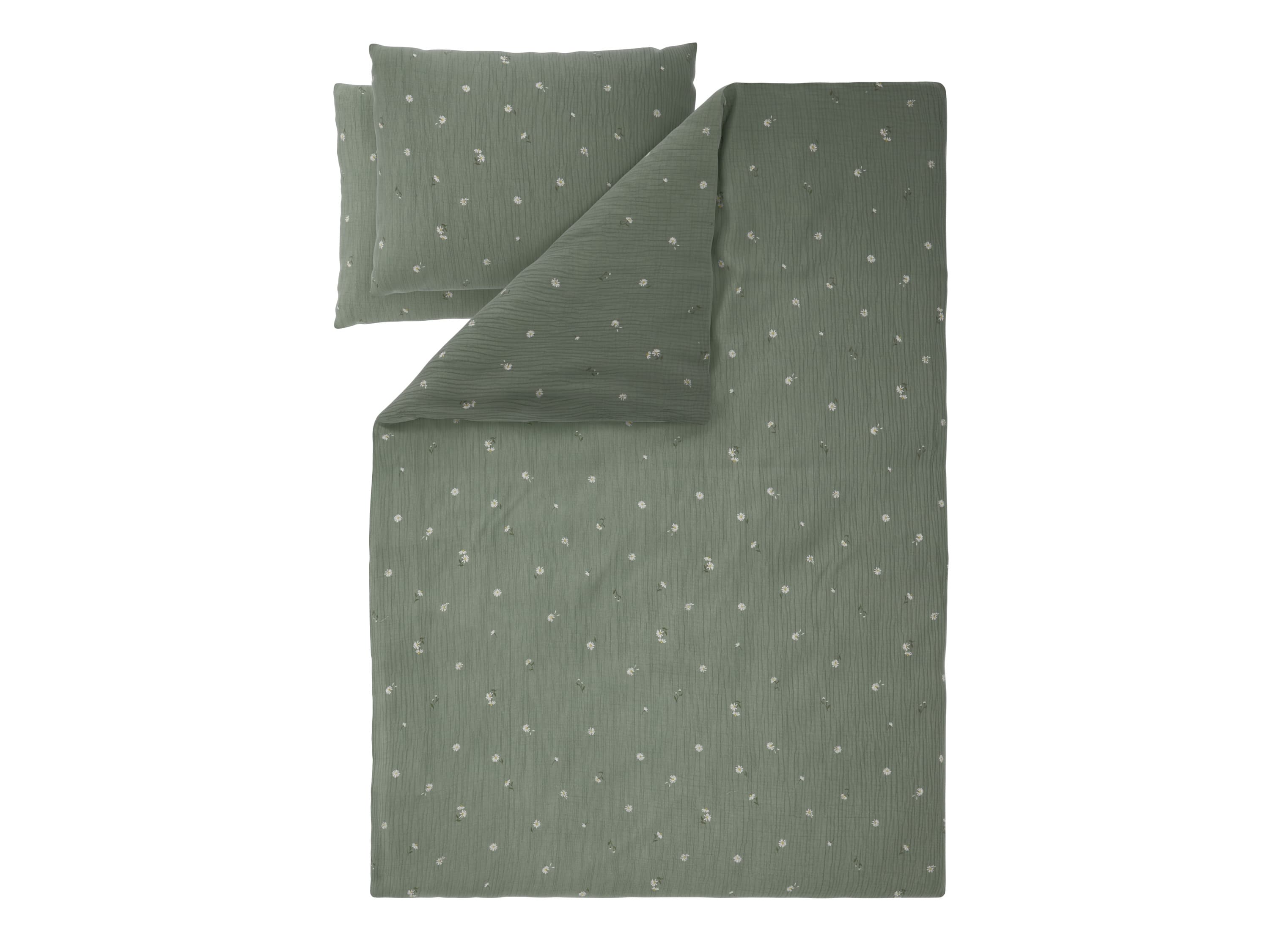 LIVARNO® Mušelínová posteľná bielizeň Premium, 240 x 220 cm (kvety/zelená)
