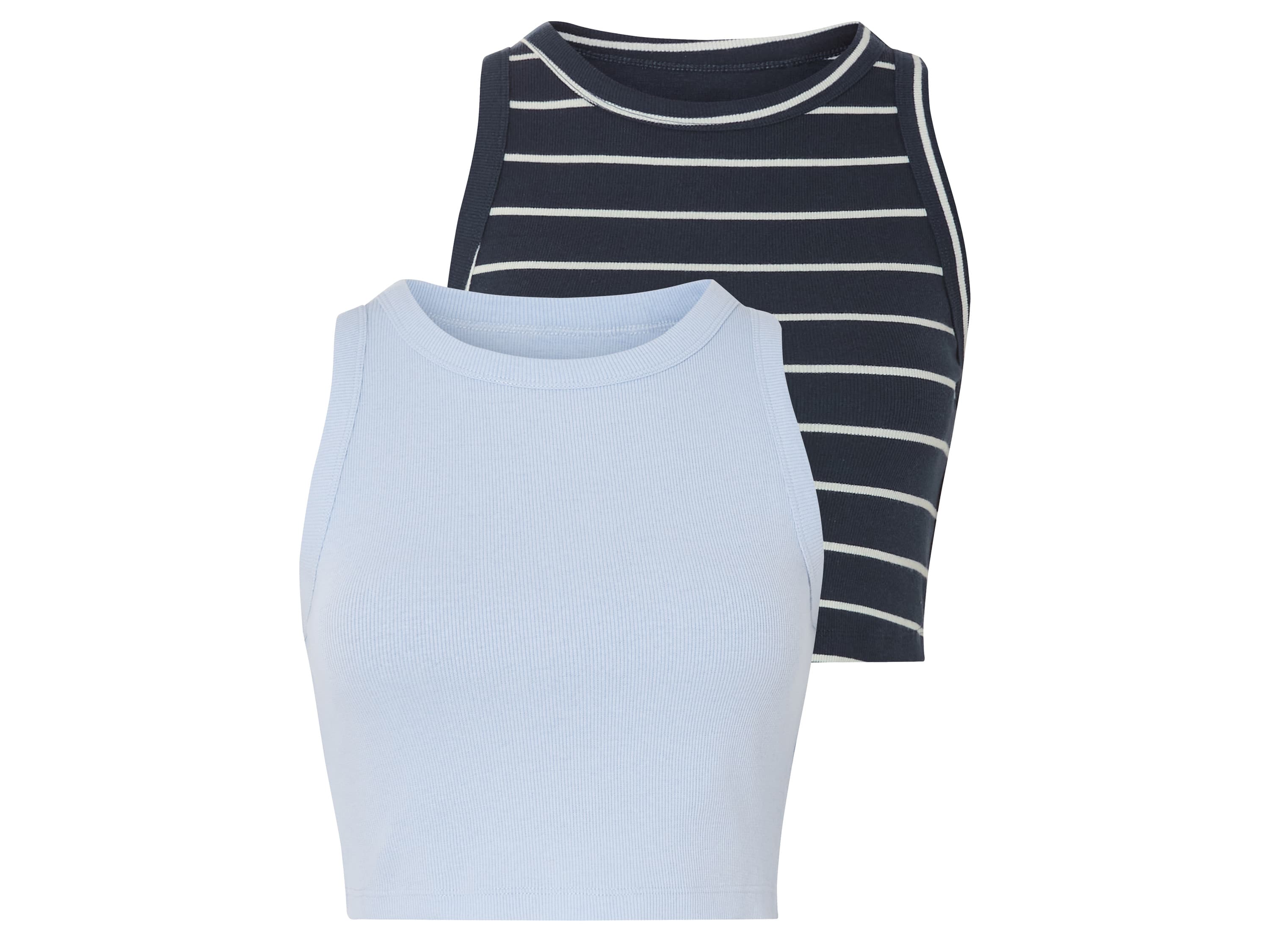 esmara® Dámsky rebrovaný crop top, 2 kusy (modrá/navy modrá, S (36/38))