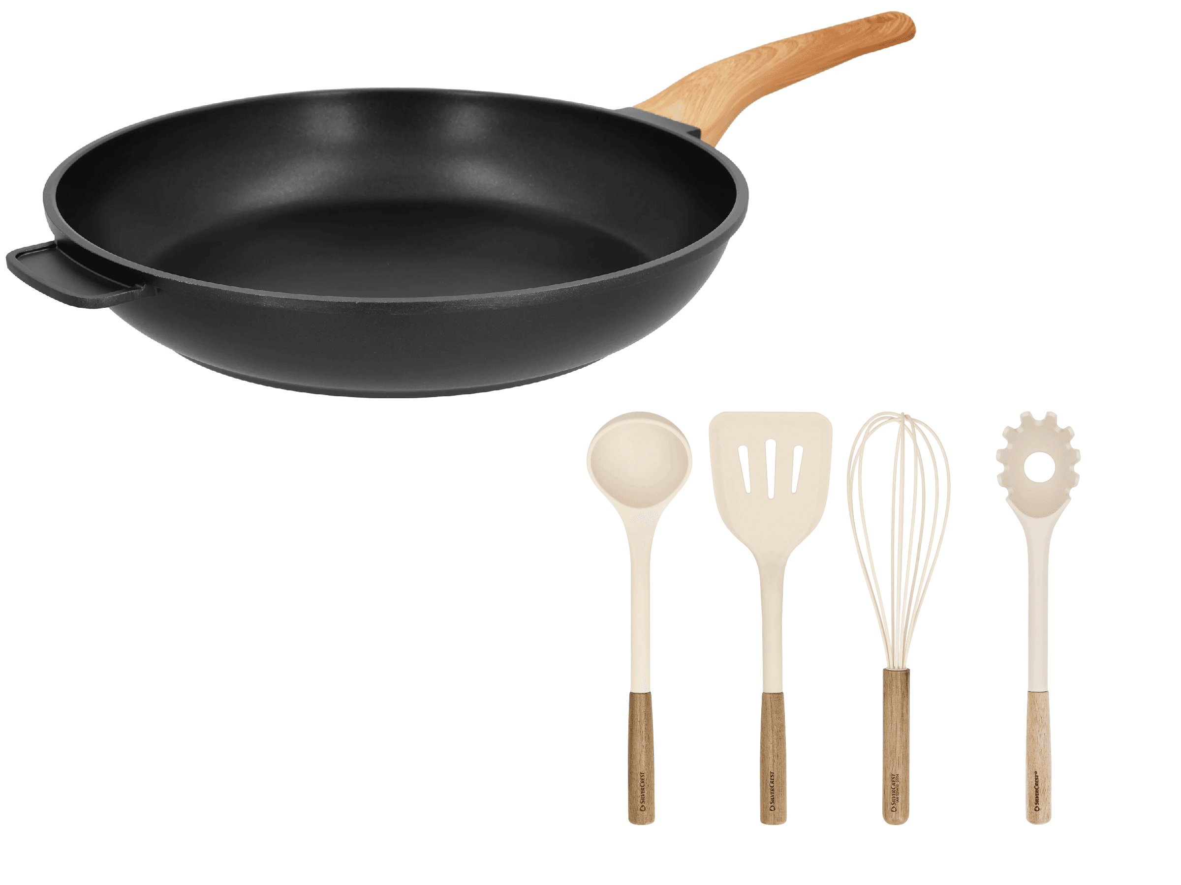 SILVERCREST® Panvica z hliníkovej zliatiny, Ø 32 cm + Súprava kuchynských pomôcok, 4-dielna