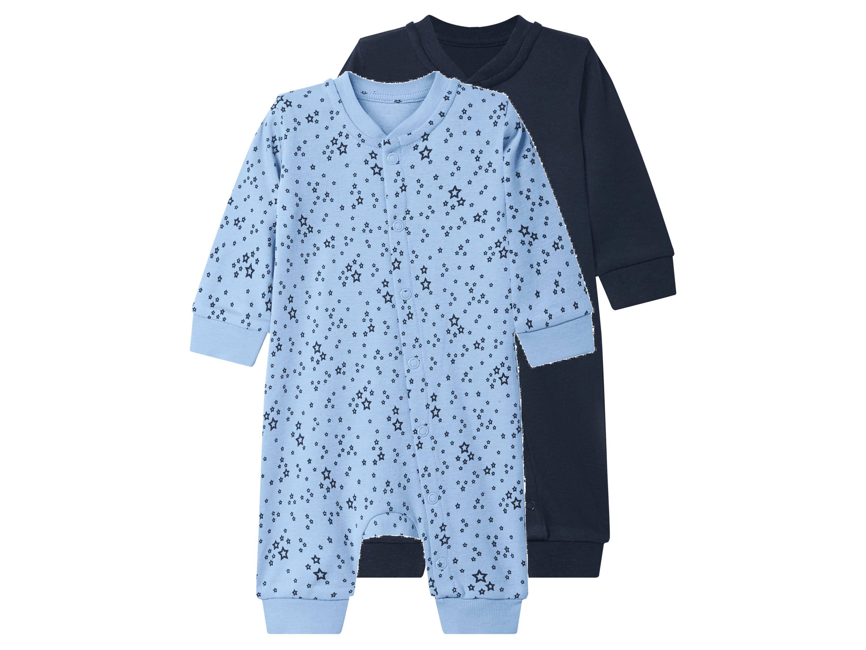 LUPILU® Detský overal na spanie pre bábätká, 2 kusy (navy modrá/modrá, 62/68) 1