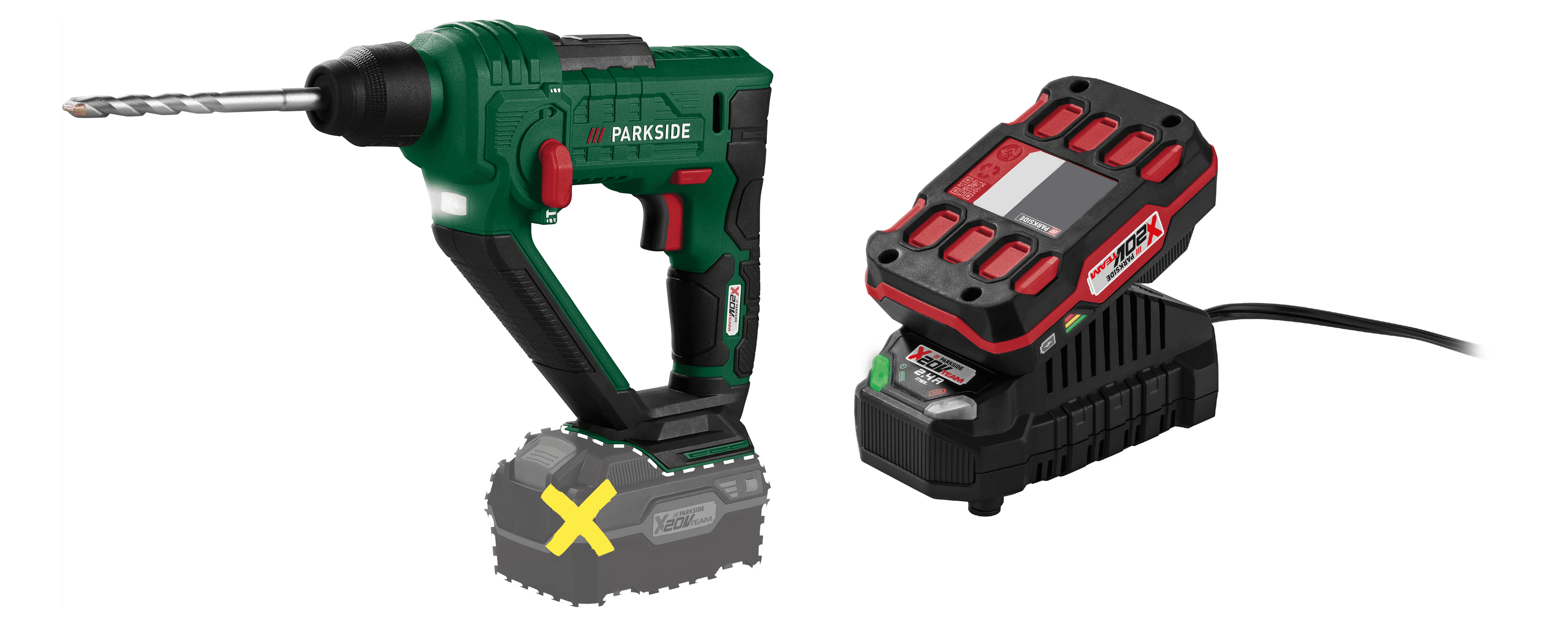 PARKSIDE® Aku vŕtacie kladivo PABH 20-Li D4 + Akumulátor 20 V 2 Ah PAP 20 B1 + Nabíjačka 20 V 2,4 A PLG 20 C1 1