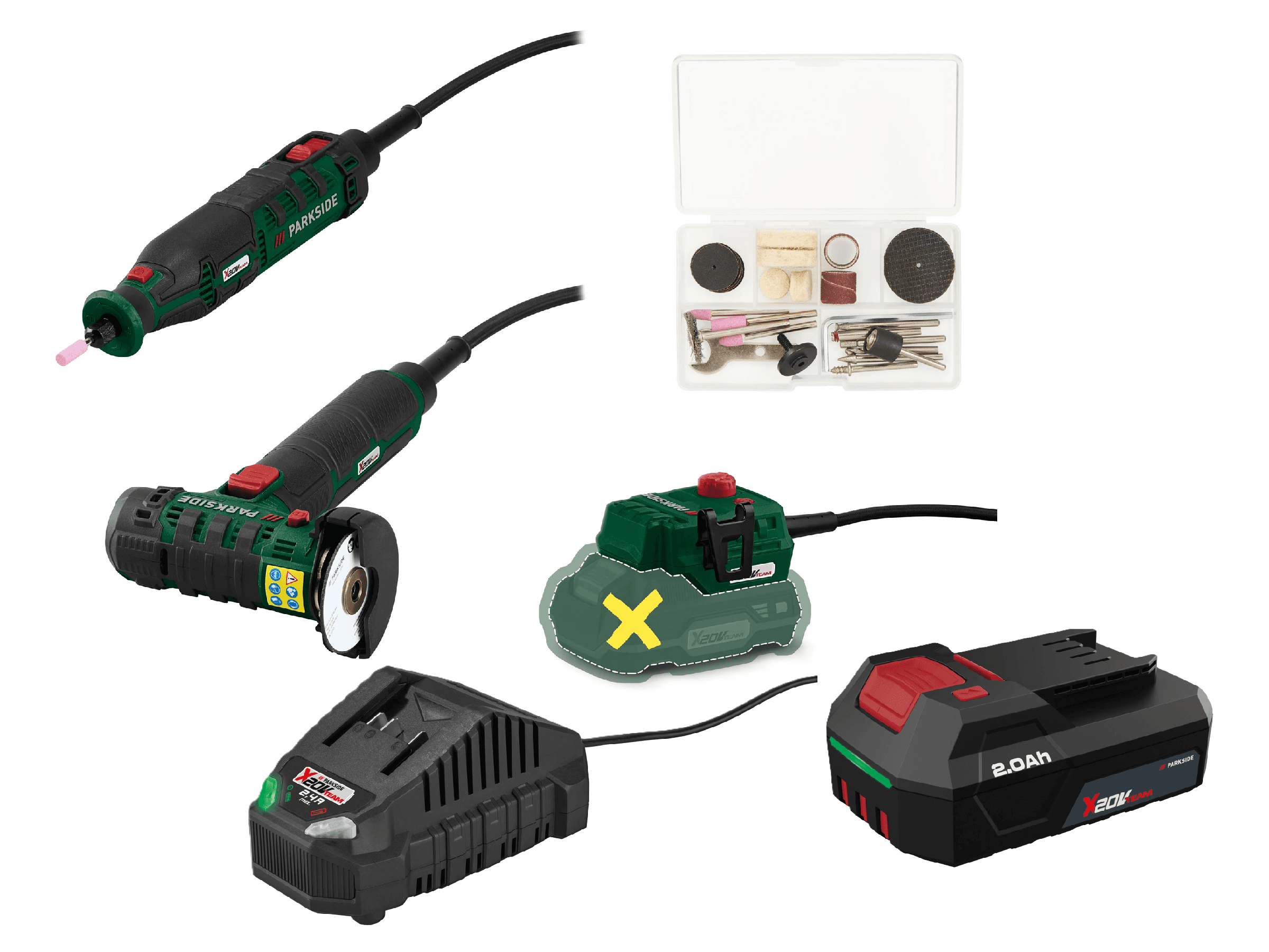 PARKSIDE® Aku modelárska súprava PMBSA 20-Li A1 + Akumulátor 20 V/2 Ah + Nabíjačka 20 V/2,4 A 1