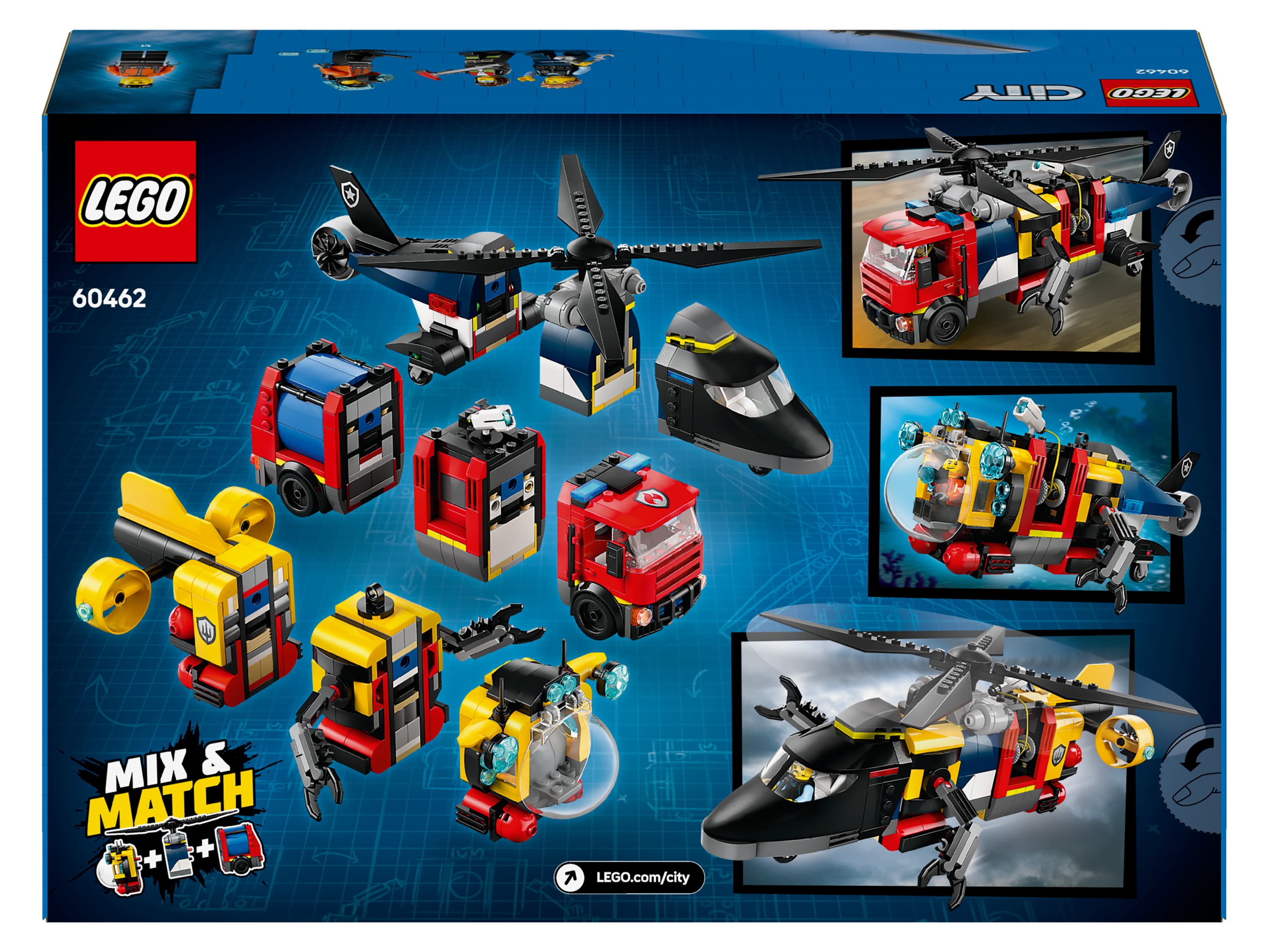 LEGO® CITY 60462 Remix: Helikoptéra, hasičské auto a ponorka 1