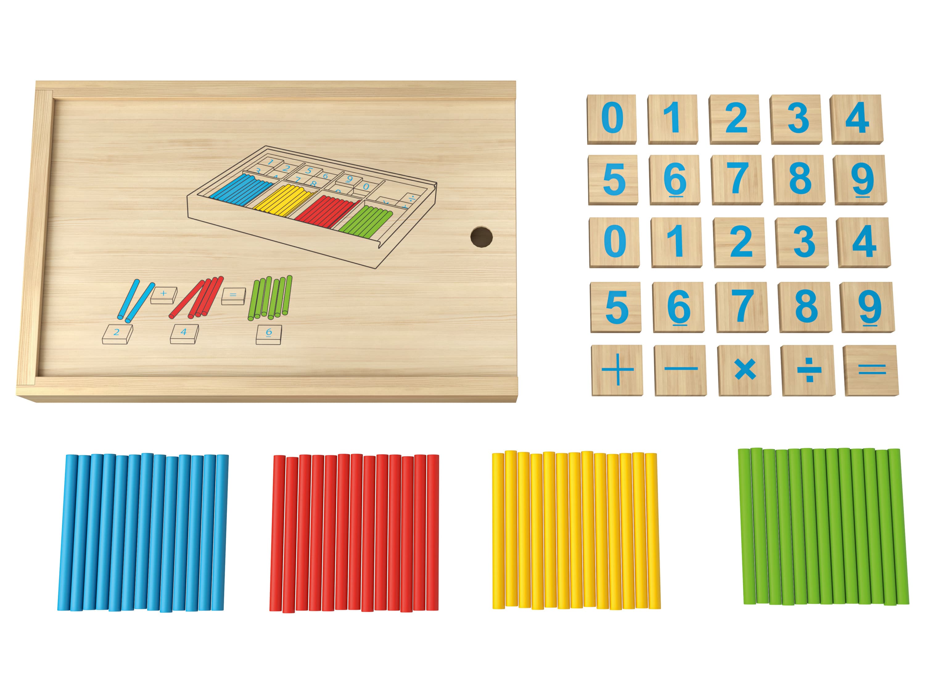 lupilu® Drevená hracia súprava Montessori (číselné karty a paličky)