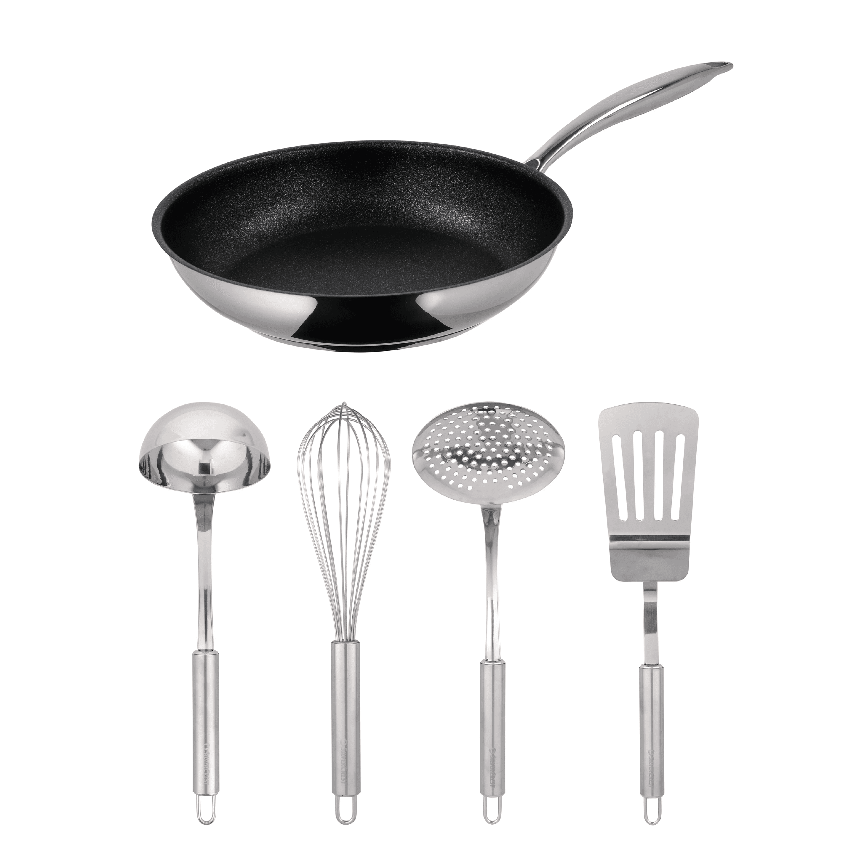 SILVERCREST® Panvica z ušľachtilej ocele Premium s keramickou vrstvou, Ø 24 cm + Súprava kuchynských pomôcok Premium, 4-dielna 1
