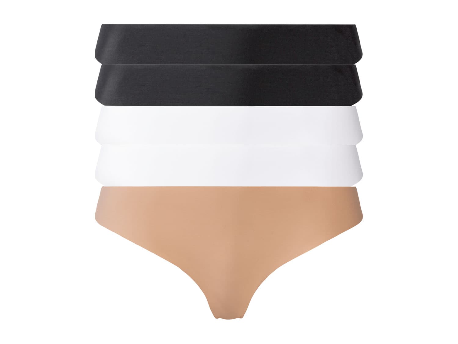 esmara® Dámske bezšvové tangá, 5 kusov (L (44/46), čierna/béžová/biela)