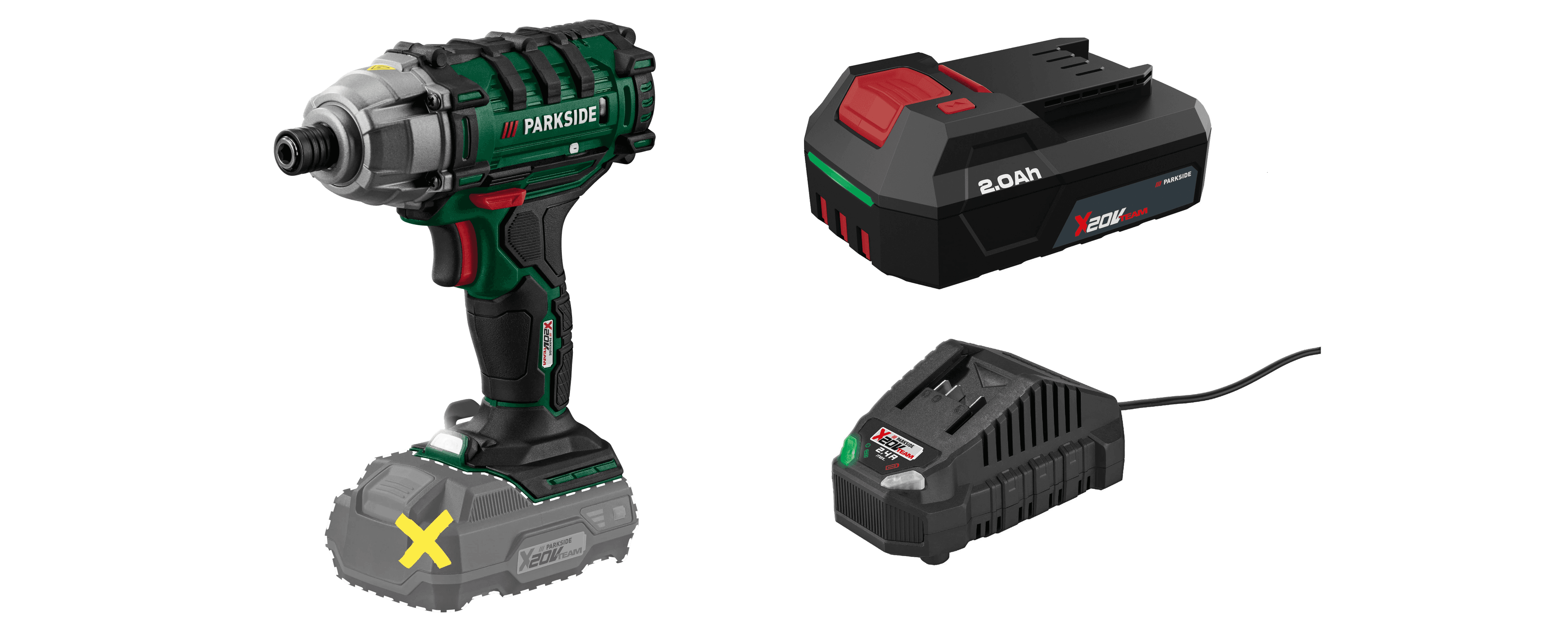 PARKSIDE® Aku rázový uťahovák PDSSA 20-Li B2 + Akumulátor 20 V/2 Ah PAP 202 A1 + Nabíjačka na akumulátor 20 V/2,4 A PLG 20 C1