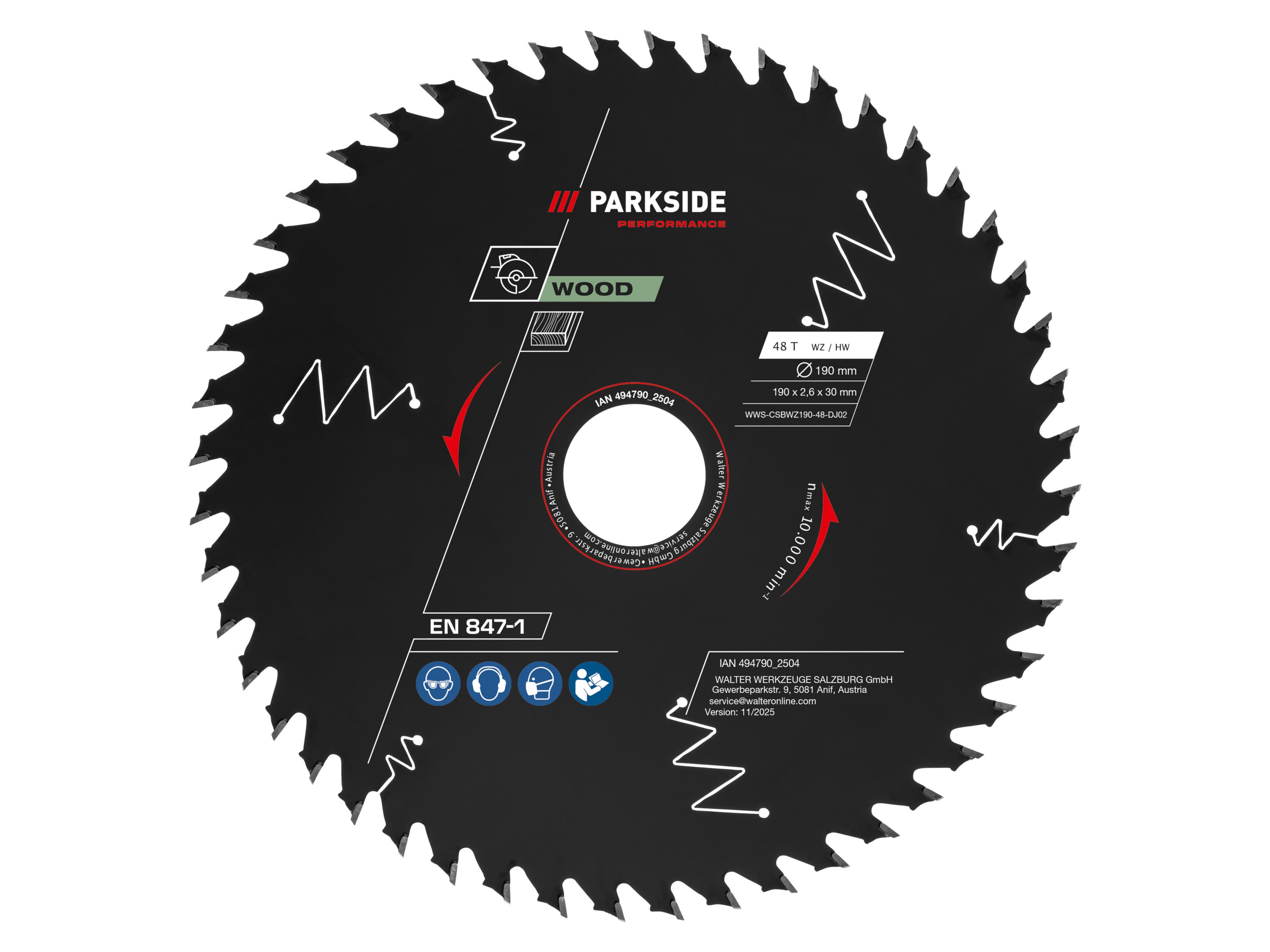 PARKSIDE PERFORMANCE® Pílový kotúč, 190 mm (na drevo, 48 zubov) 1