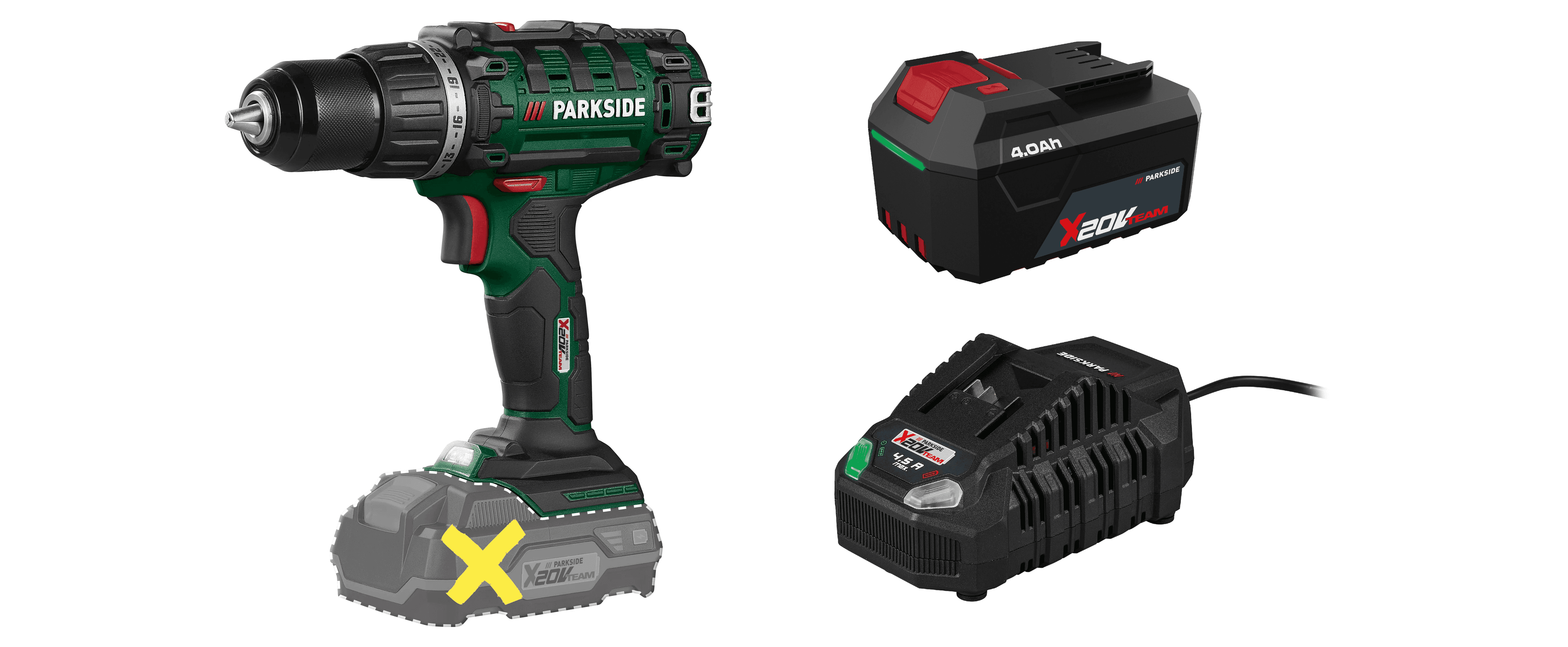 PARKSIDE® Aku vŕtací skrutkovač 20 V PABS 20 Li I9 + Akumulátor 20 V/4 Ah PAP 204 A1 + Rýchlonabíjačka 20 V/4,5 A PLG 20 C3 1