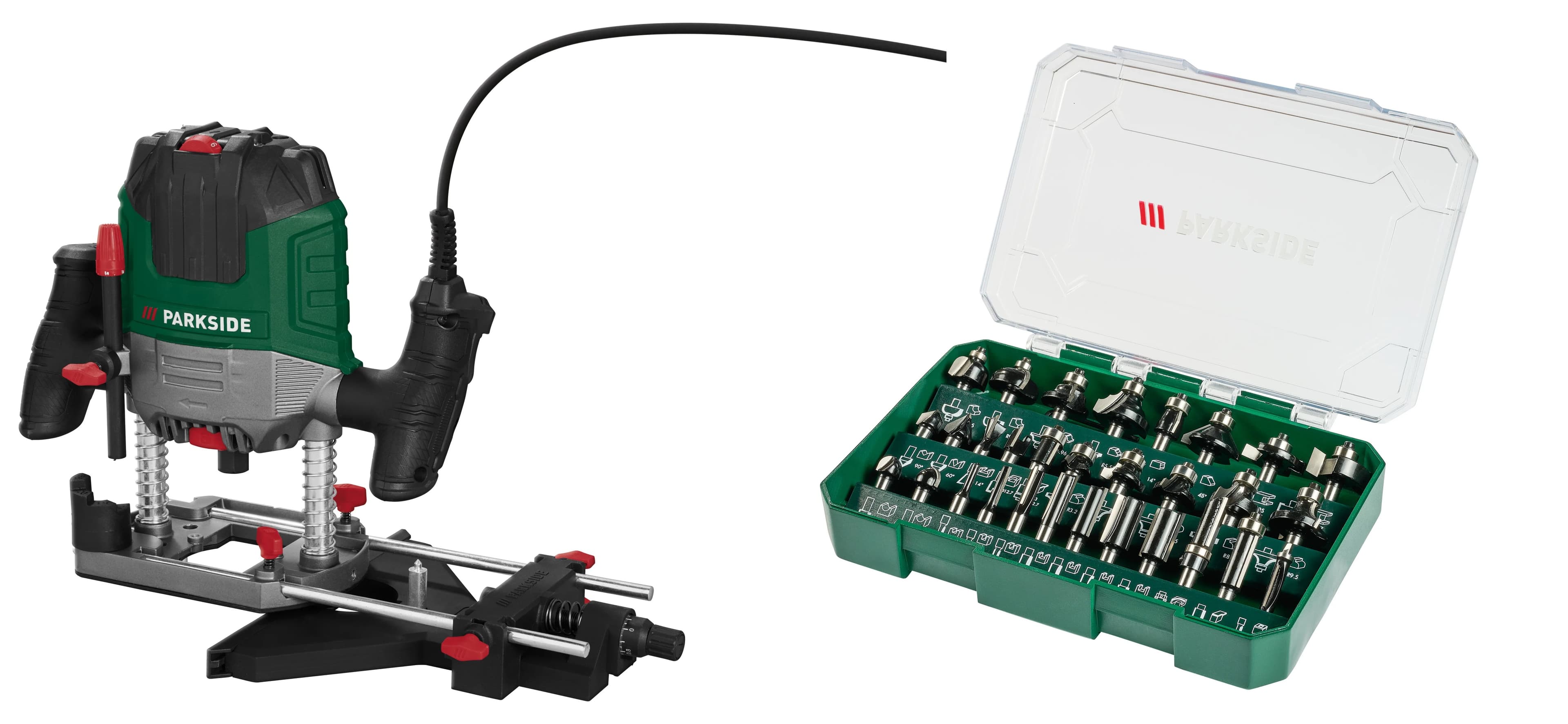 PARKSIDE® Horná fréza POF 1200 F4 + Súprava frézovacích bitov PFB 30 A1, 30-dielna