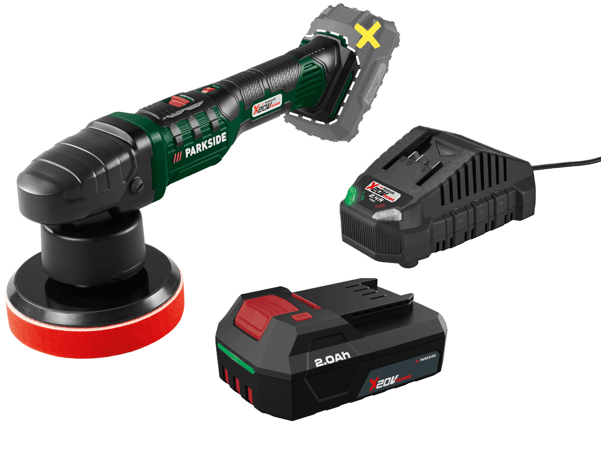 PARKSIDE® Aku leštička PPMA 20-Li C4 + Akumulátor 20 V/2 Ah + Nabíjačka 20 V/2,4 A 1