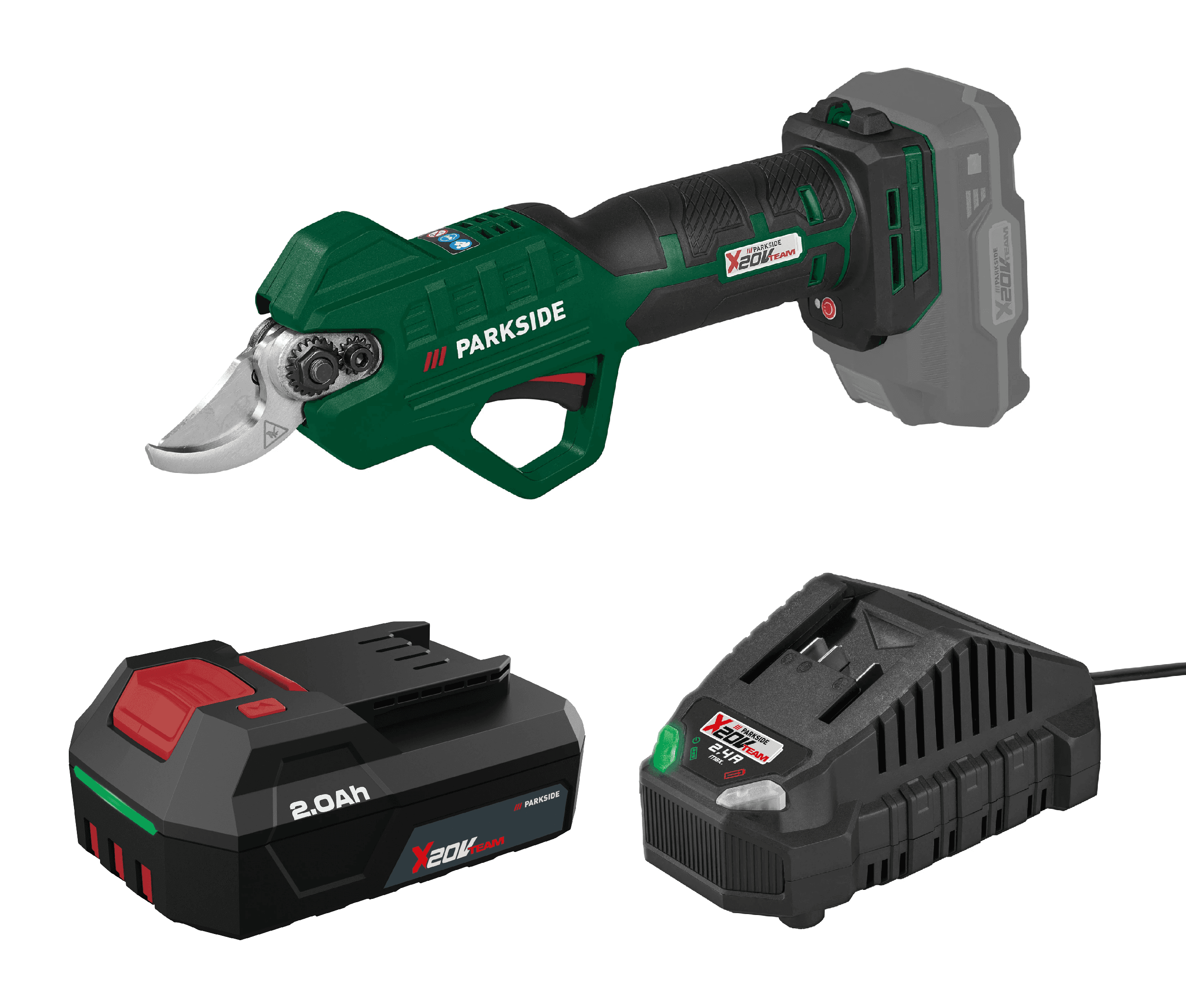 PARKSIDE® Aku nožnice na konáre 20 V PAAS 20-Li B1 + Akumulátor 20 V/2 Ah + Nabíjačka na akumulátor 20 V/2,4 A