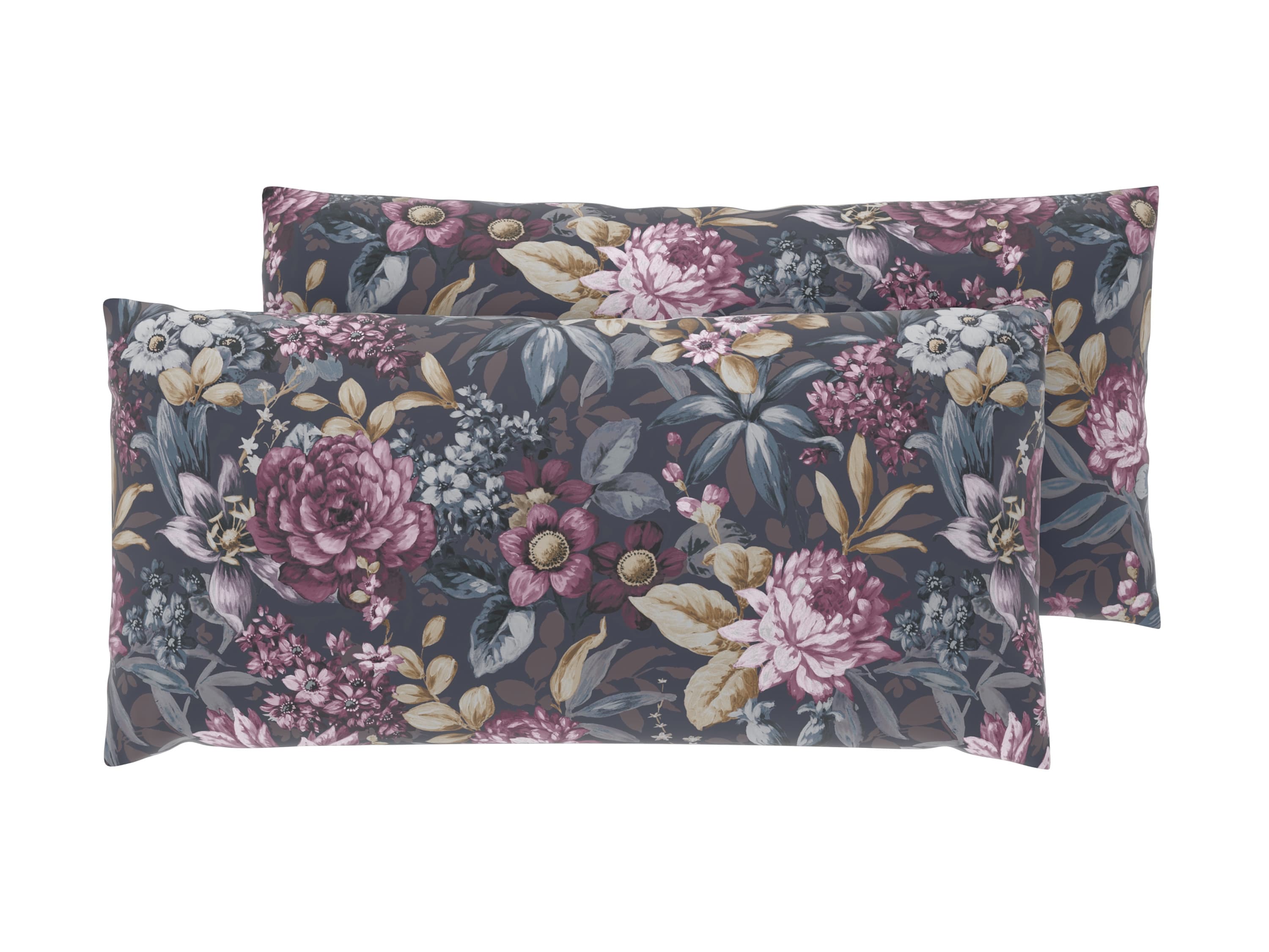 LIVARNO® Obliečky na vankúše z bavlny Renforcé, 40 x 80 cm, 2 kusy (kvety/antracitová)