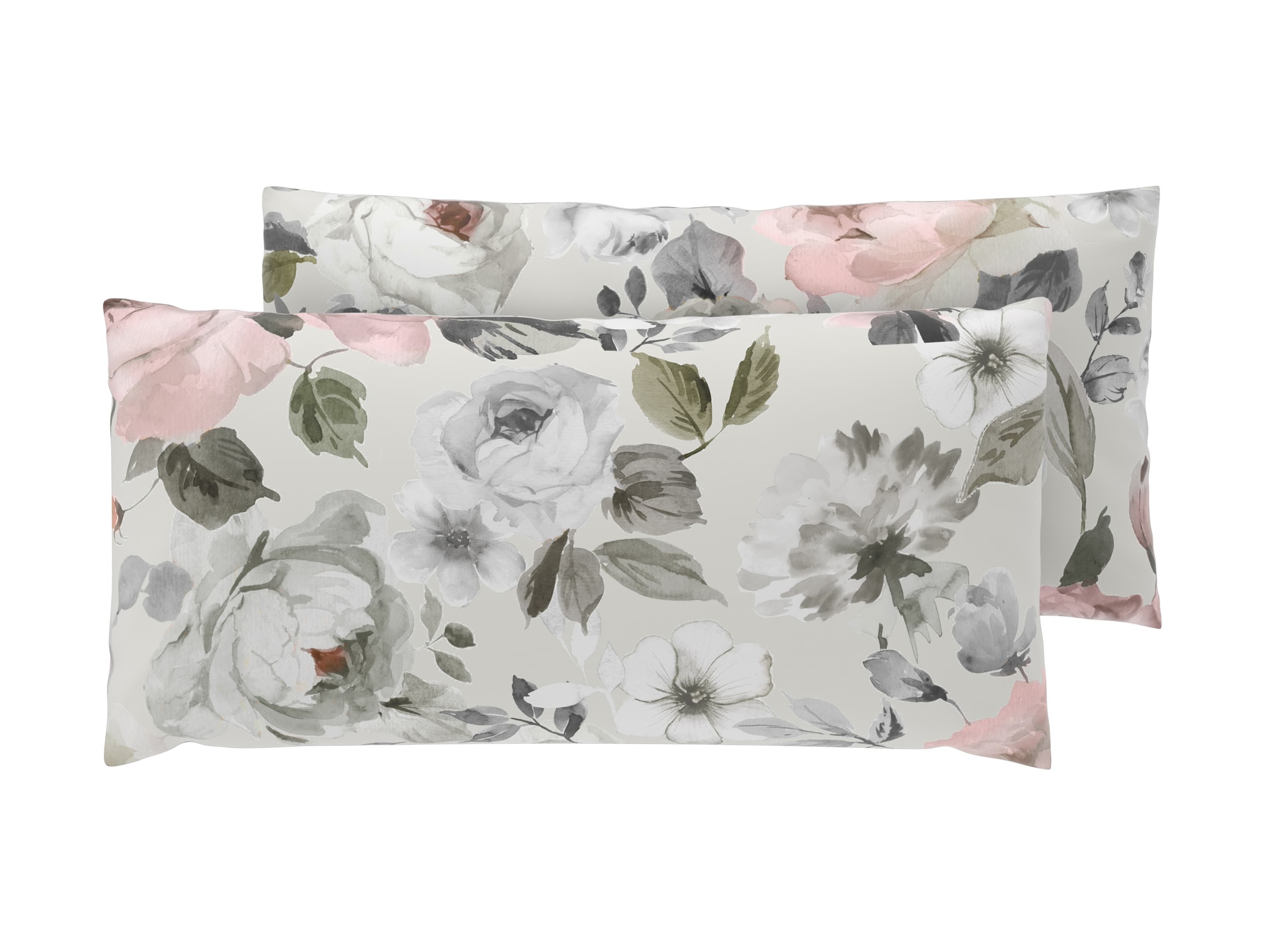 LIVARNO® Obliečky na vankúš z bavlny Renforcé, 80 x 40, 2 kusy (kvety/sivá) 1