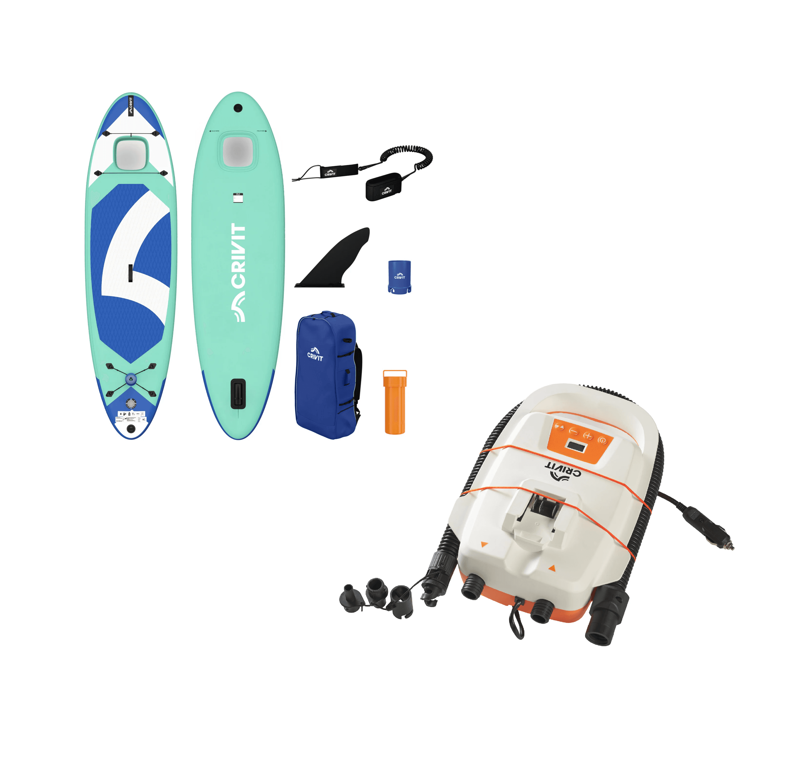 CRIVIT Univerzálny paddleboard Allround SUP Aquaview, nafukovací + Pumpa na paddleboard CSPA 20-Li A1 – bez akumulátora
