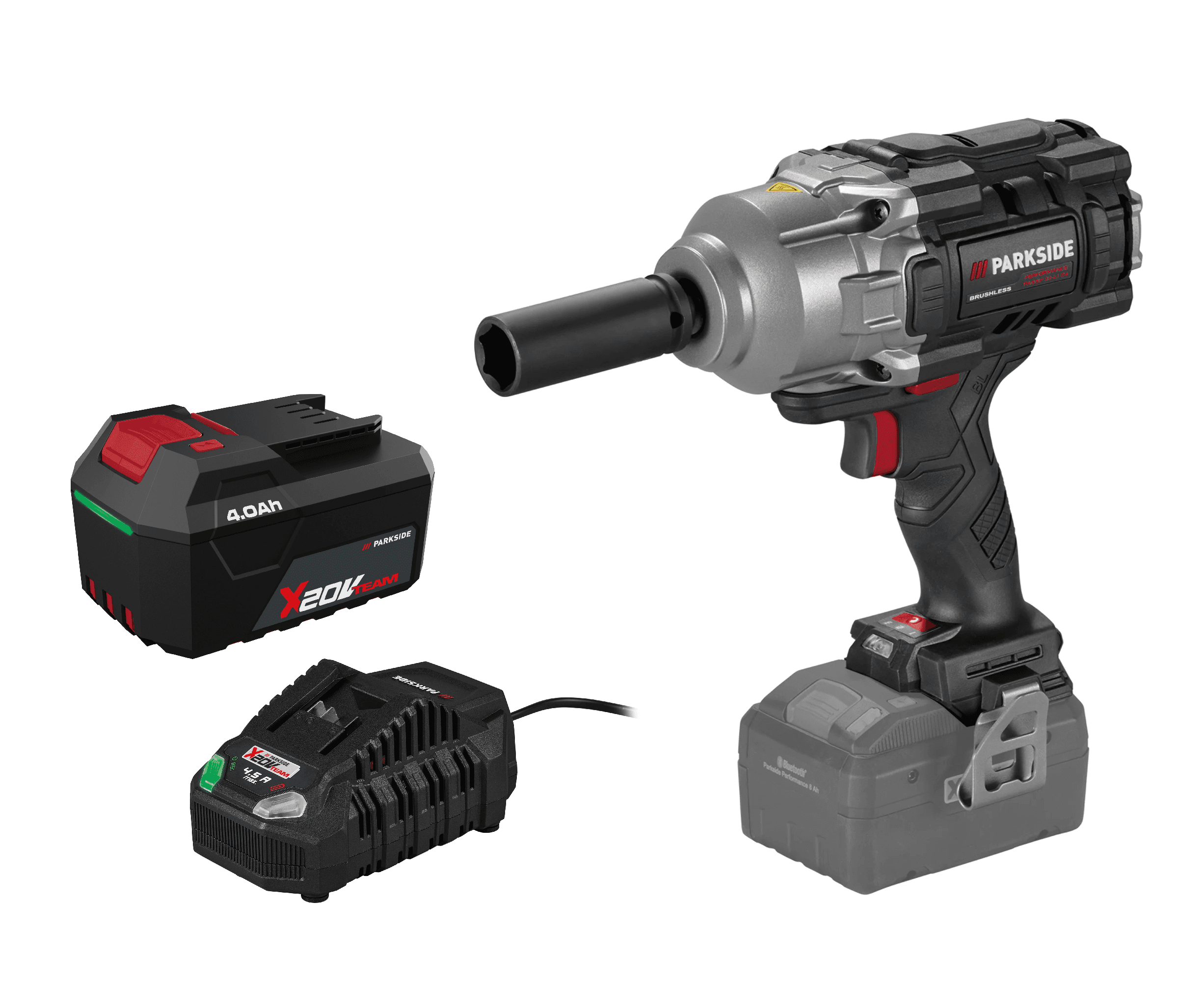 PARKSIDE® Aku rázový uťahovák 20 V PASSP 20-Li C4 + Rýchlonabíjačka akumulátora 20 V/4,5 A + Akumulátor 20 V/4 Ah