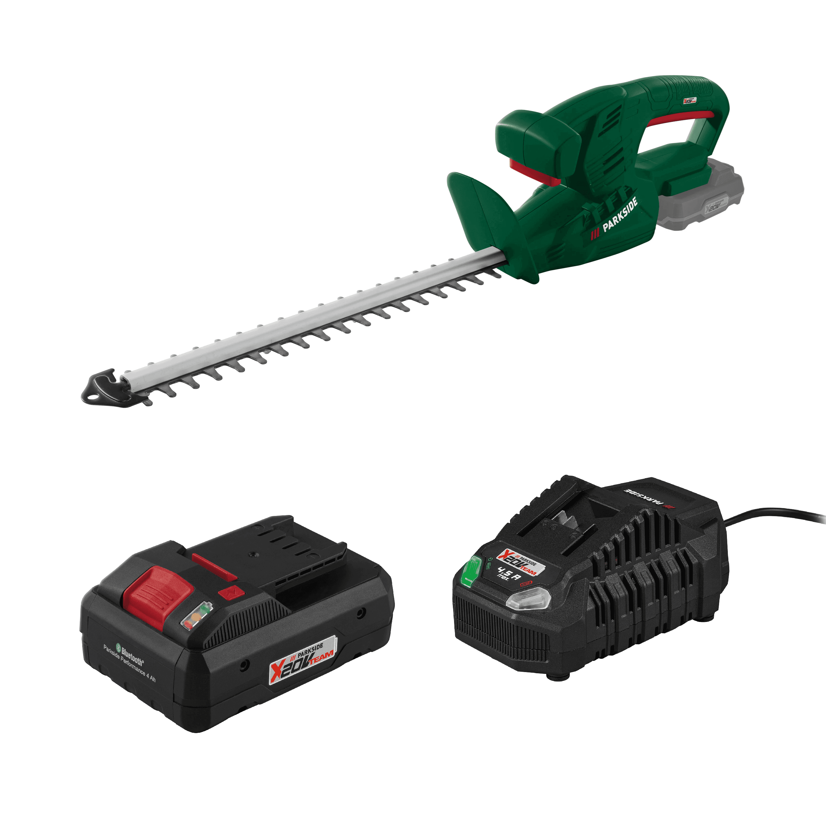 PARKSIDE® Aku nožnice na živý plot PAHS 35 A1 + Smart akumulátor 20 V/4 Ah + Rýchlonabíjačka akumulátora 20 V/4,5 A 1