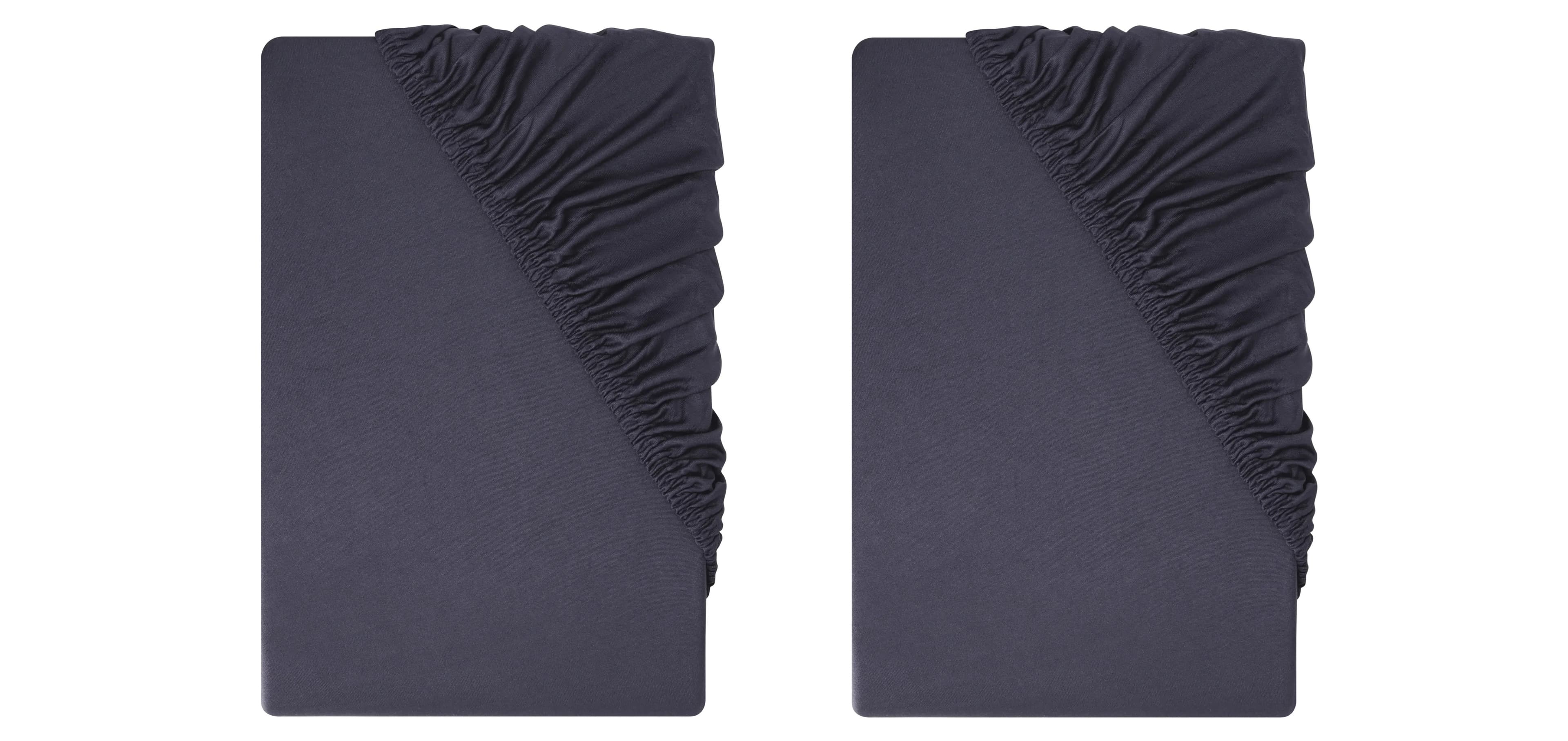 LIVARNO® Napínacia plachta z džersejového mikrovlákna, 90 – 100 x 200 cm, tmavomodrá, 2 kusy