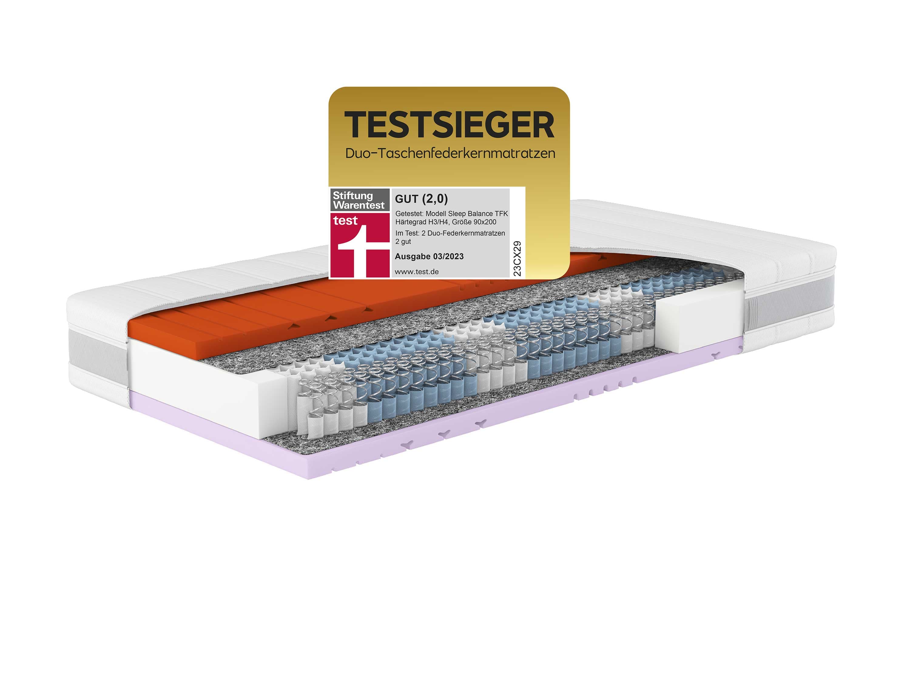 Hn8 Schlafsysteme 7-zónový matrac s taštičkovými pružinami Sleep Balance (H3/H4, 90 x 200 cm)