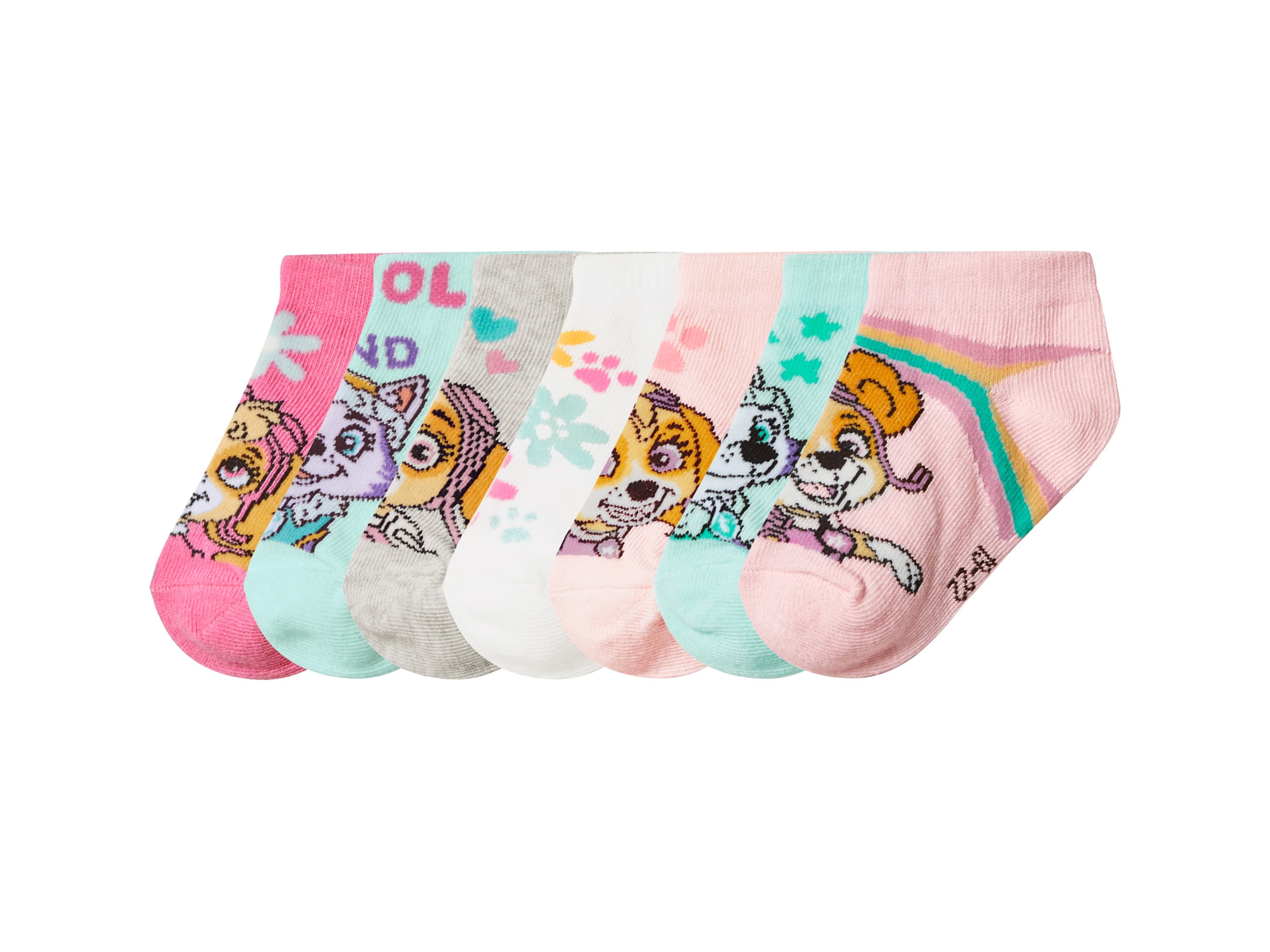 LUPILU® Detské ponožky Labková patrola, 7 párov (ružová/mentolová/sivá/biela/bledoružová, 19/22)