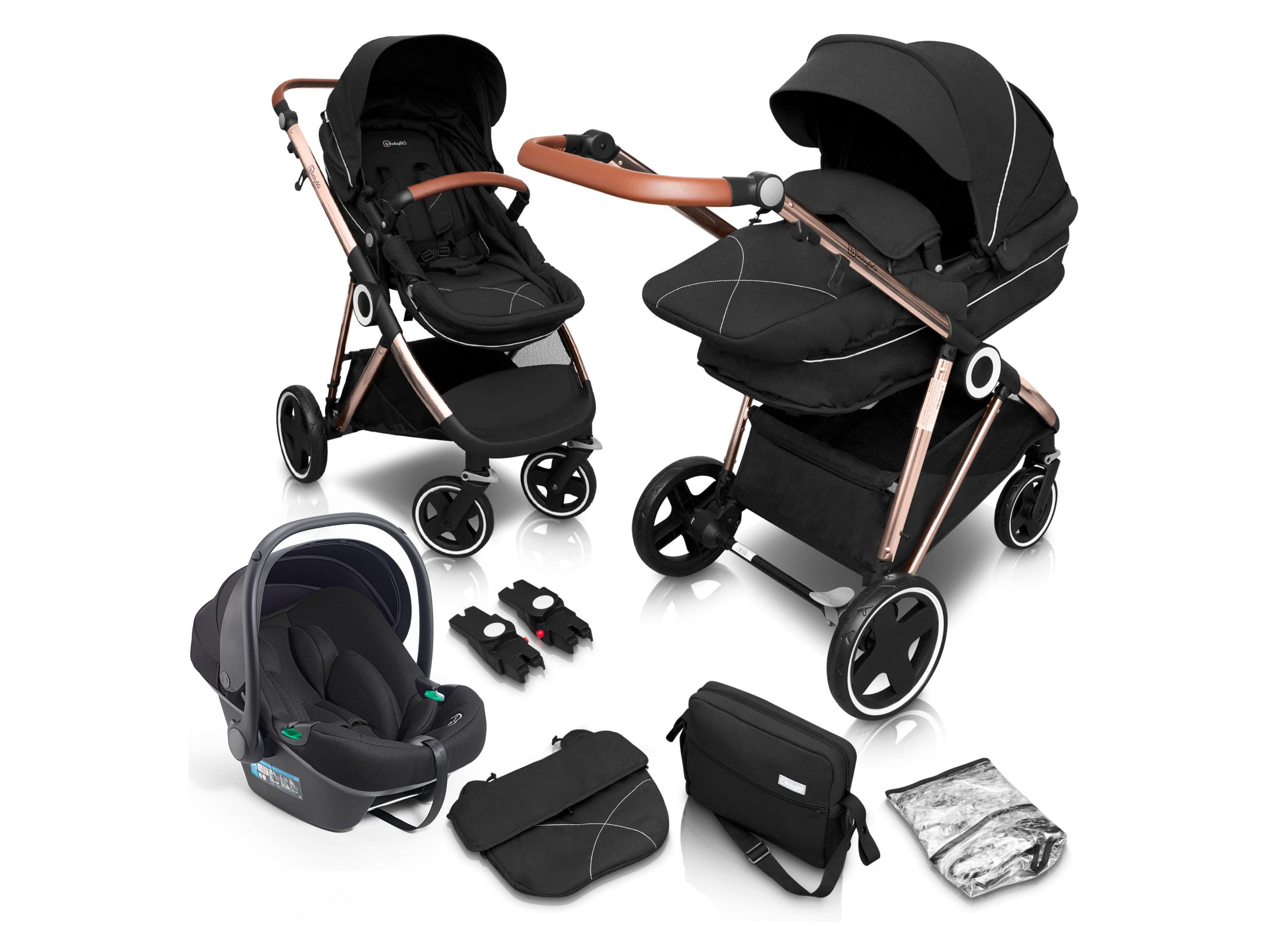 BabyGO Kočík 3 v 1 Halime AIR Pram (zlatá/čierna) 1