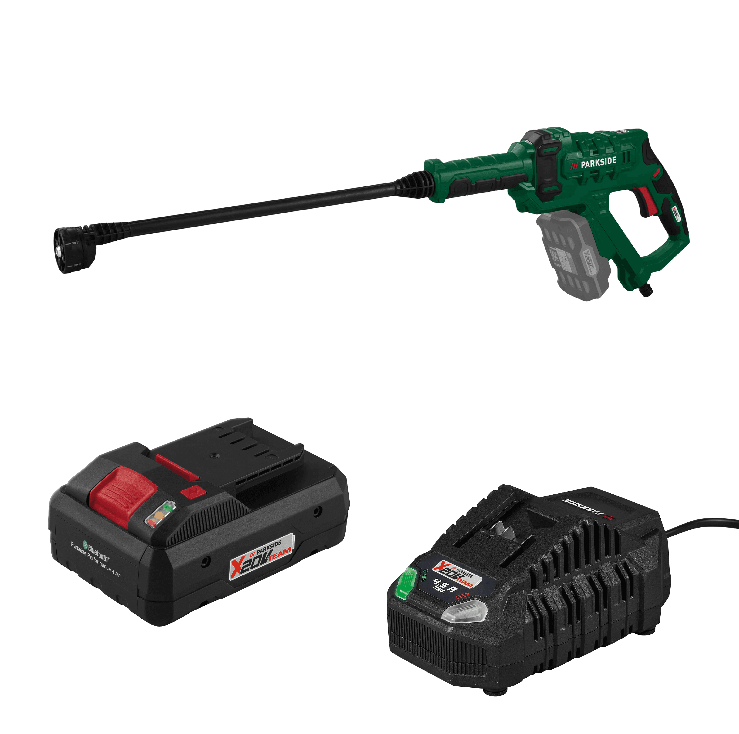 PARKSIDE® Aku tlakový čistič 20 V PDRA 20-Li D4 + Smart akumulátor 20 V/4 Ah + Rýchlonabíjačka akumulátora 20 V/4,5 A 1