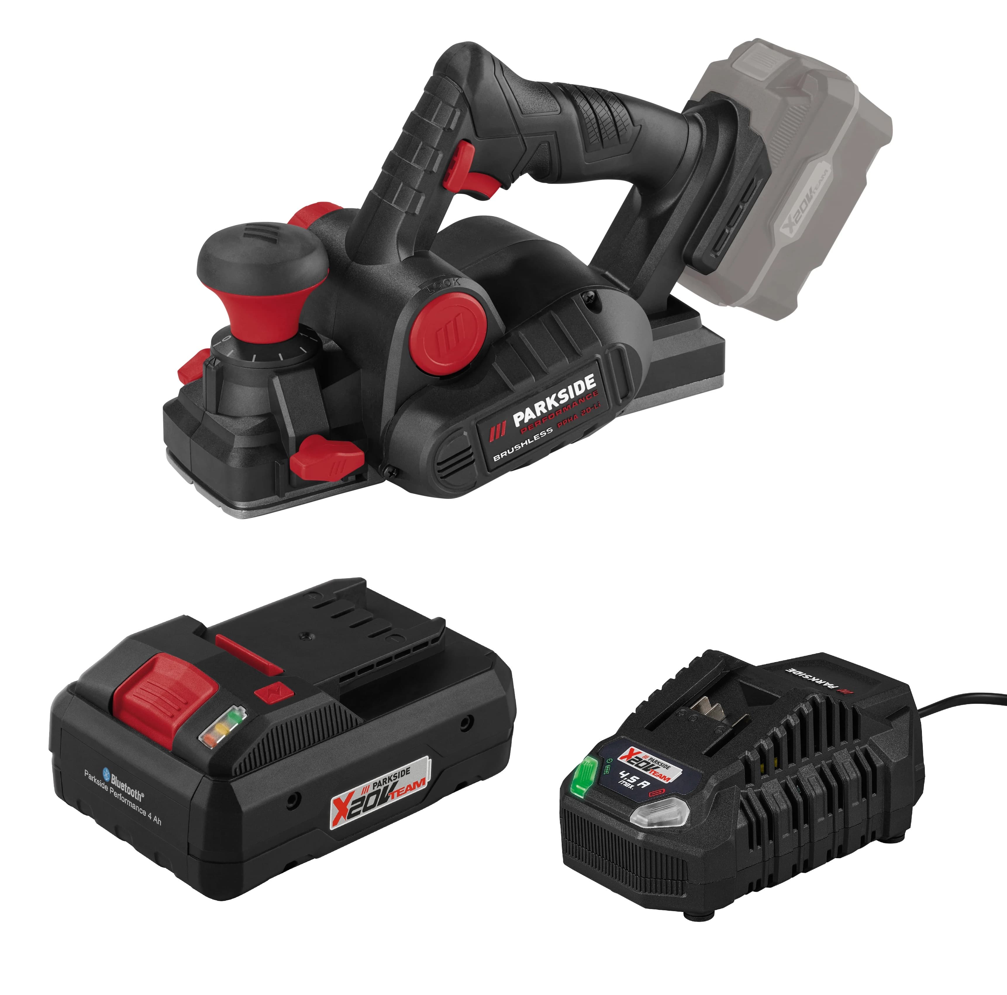 PARKSIDE PERFORMANCE® Aku hoblík PPHA 20-Li C3 + Smart akumulátor 20 V/4 Ah PAPS 204 B1 + Rýchlonabíjačka akumulátora 20 V/4,5 A PLG 20 C3