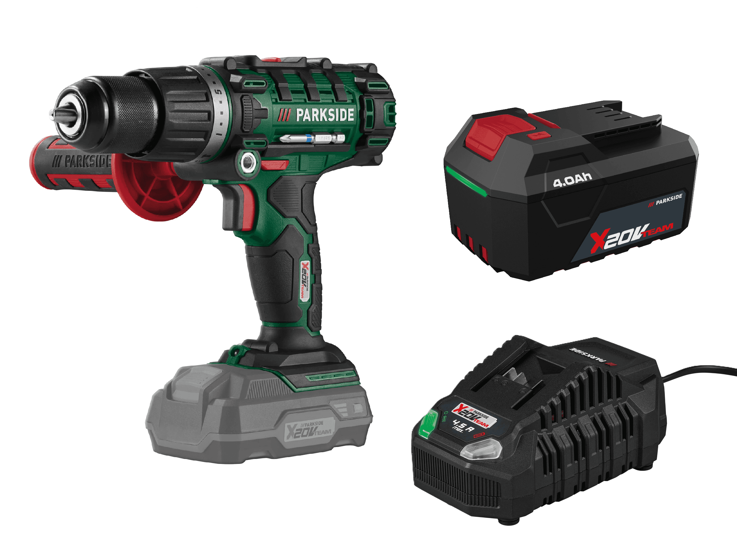 PARKSIDE® Aku príklepový vŕtací skrutkovač 20 V PSBSA 20-Li E4 + Akumulátor 20 V/4 Ah +Rýchlonabíjačka 20 V/4,5 A