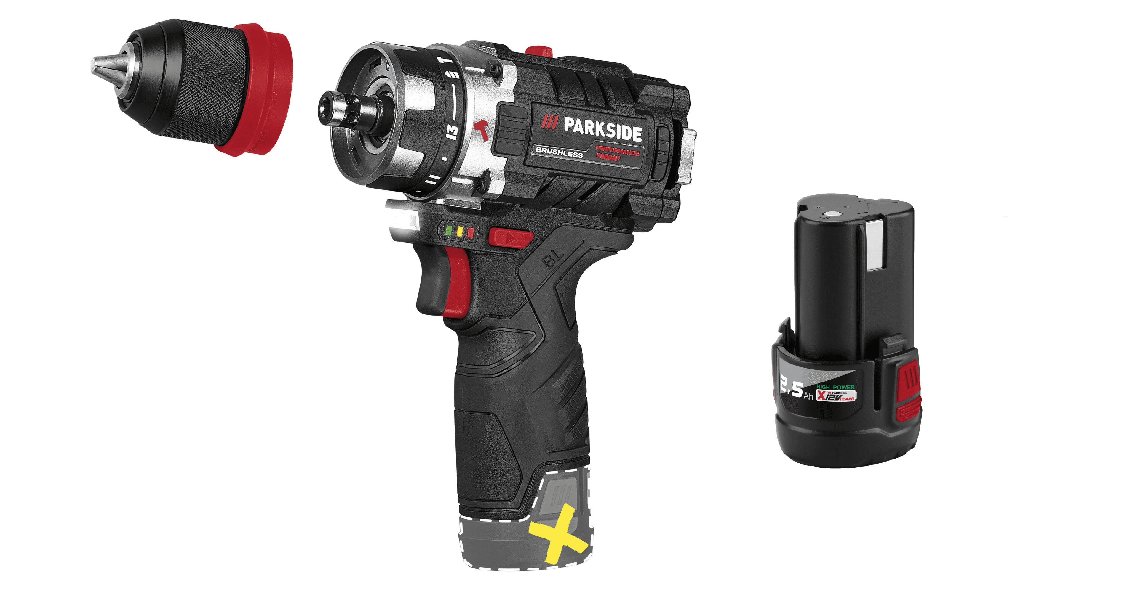 PARKSIDE PERFORMANCE® Aku príklepová vŕtačka 12 V PSBSAP 12 A1 + Akumulátor 12 V/2,5 Ah PAPK 12 2.5 B1