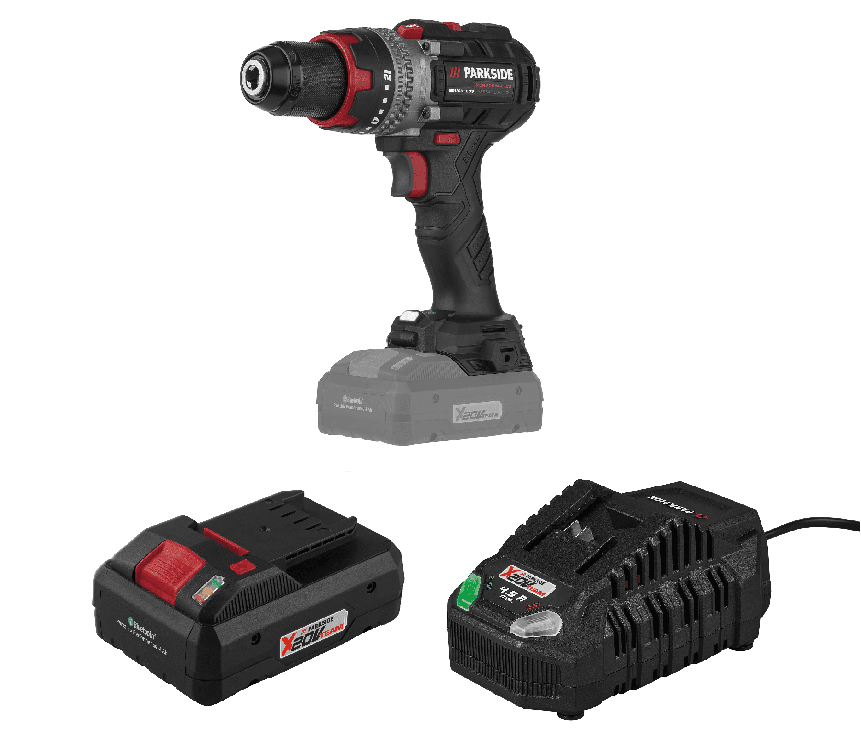 PARKSIDE PERFORMANCE® Aku príklepový skrutkovač PSBSAP 20 Li-D4 + Smart akumulátor 20 V/4 Ah + Rýchlonabíjačka akumulátora 20 V/4,5 A