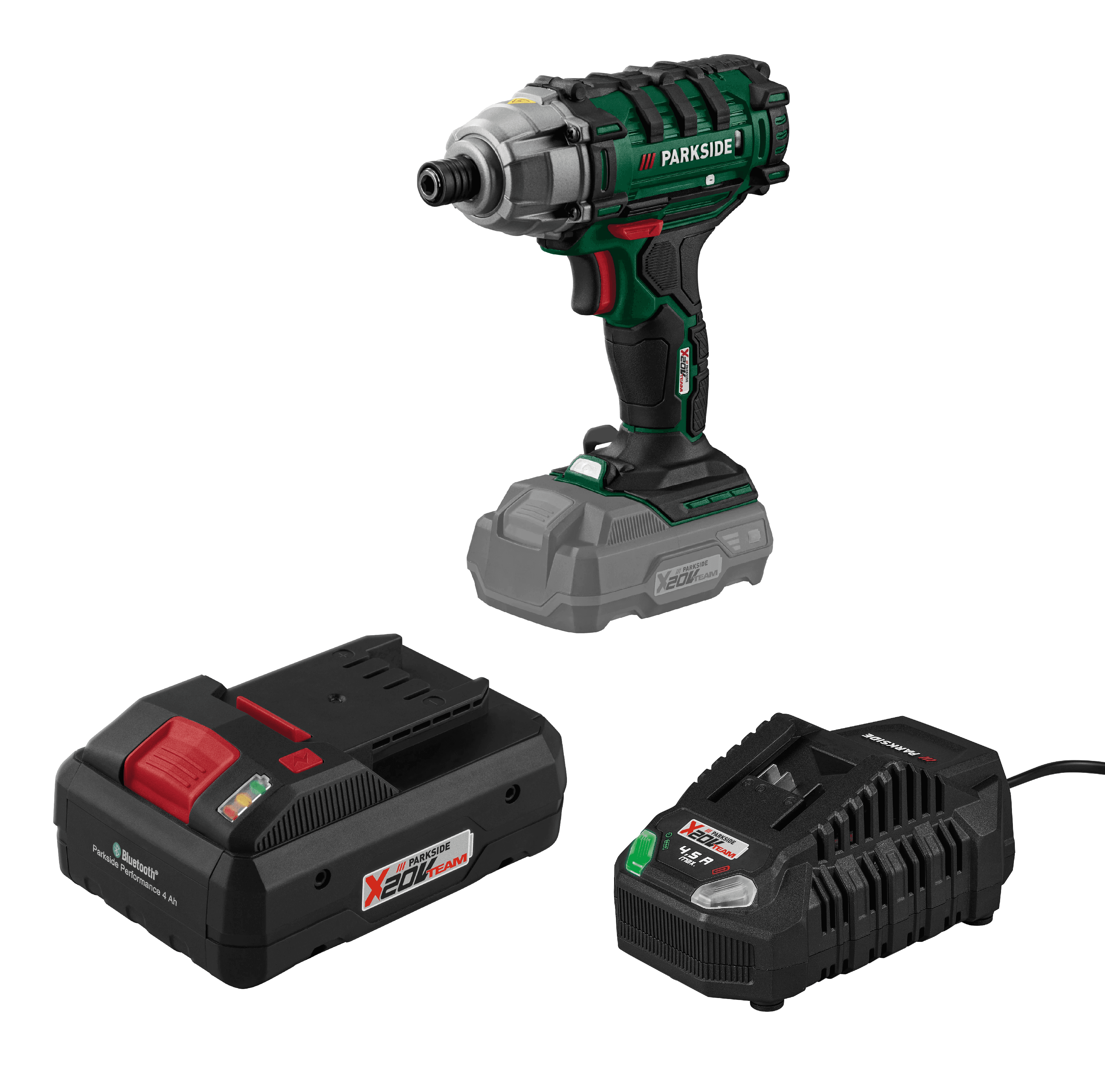 PARKSIDE® Aku rázový uťahovák PDSSA 20-Li B2 + Smart akumulátor 20 V/4 Ah + Rýchlonabíjačka akumulátora 20 V/4,5 A