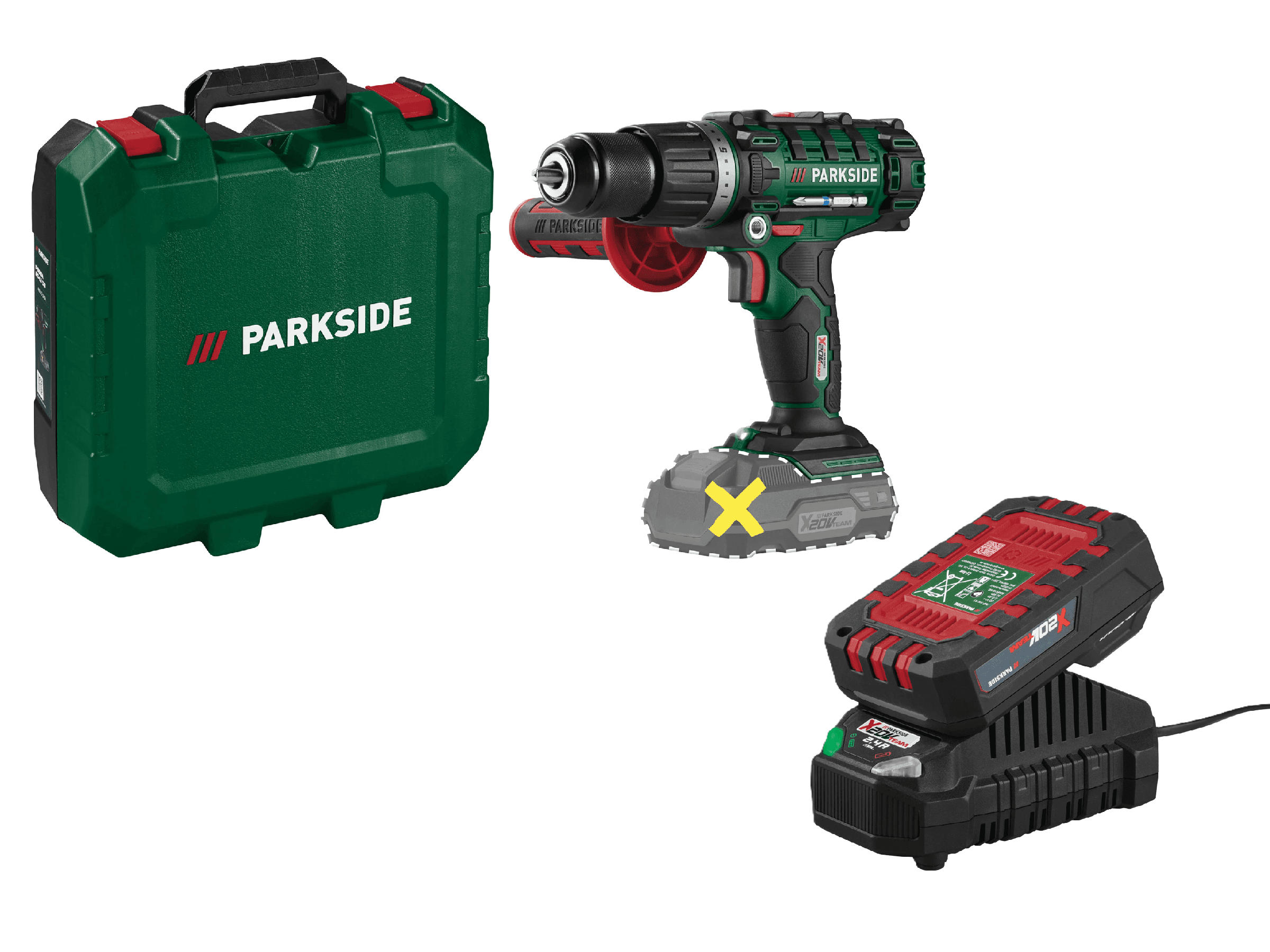 PARKSIDE® Aku príklepový vŕtací skrutkovač 20 V PSBSA 20-Li E4 + Akumulátor 20 V/2 Ah + Nabíjačka 20 V/2,4 A