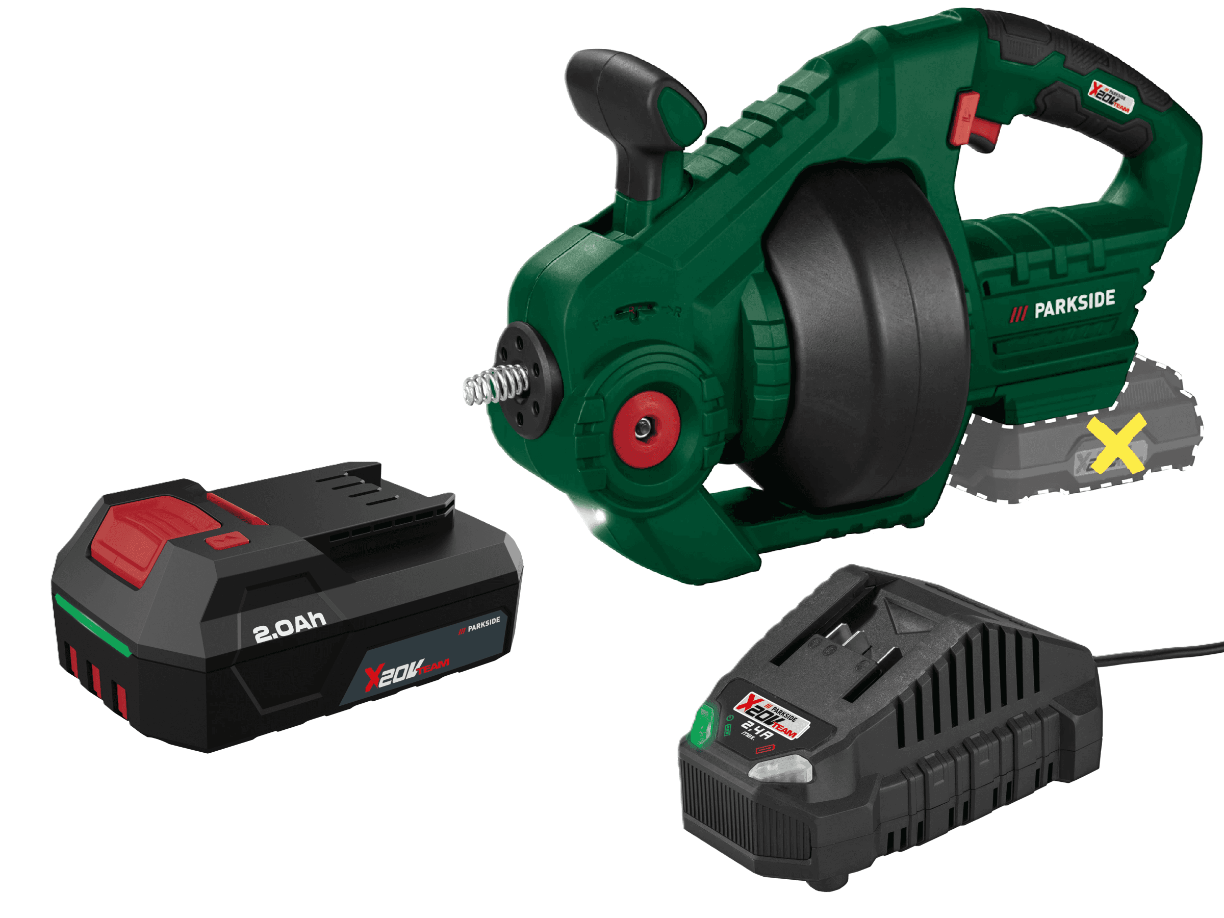PARKSIDE® Aku čistič potrubia 20 V PARRW 20-Li A1 + Akumulátor 20 V/2 Ah + Nabíjačka 20 V/2,4 A