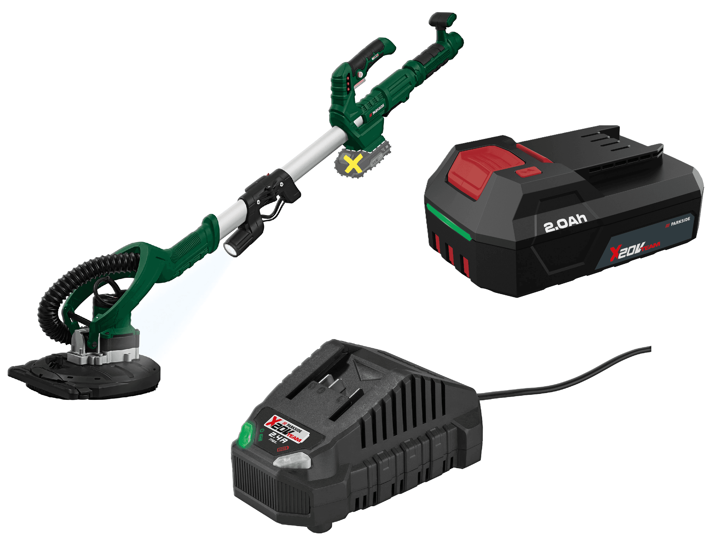 PARKSIDE® Aku nástenná a stropná brúska 20 V PWDSA 20-Li A1 + Akumulátor 20 V/2 Ah + Nabíjačka 20 V/2,4 A