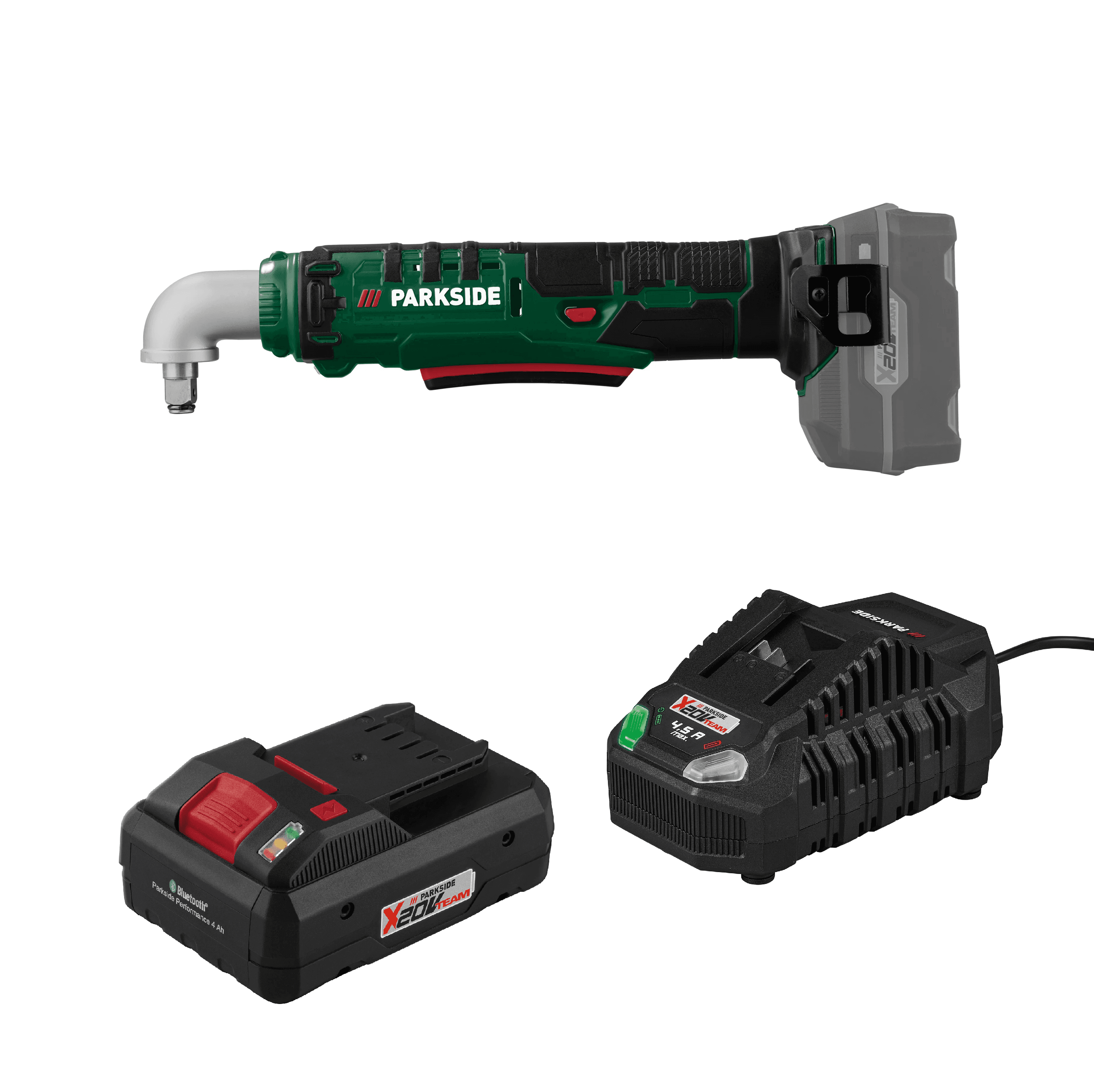 PARKSIDE® Aku uhlový rázový uťahovák 20 V PAWS 20 A1 + Smart akumulátor 20 V/4 Ah + Rýchlonabíjačka akumulátora 20 V/4,5 A 1