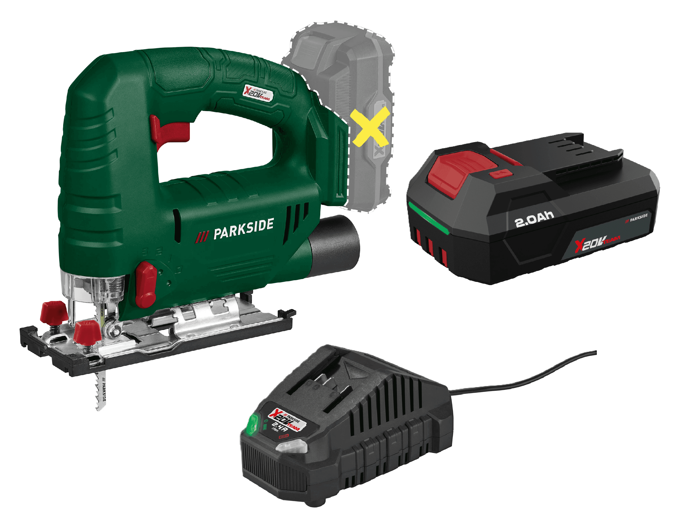 PARKSIDE® Aku priamočiara píla PSTA 20-Li A1 + Akumulátor 20 V/2 Ah + Nabíjačka 20 V/2,4 A+