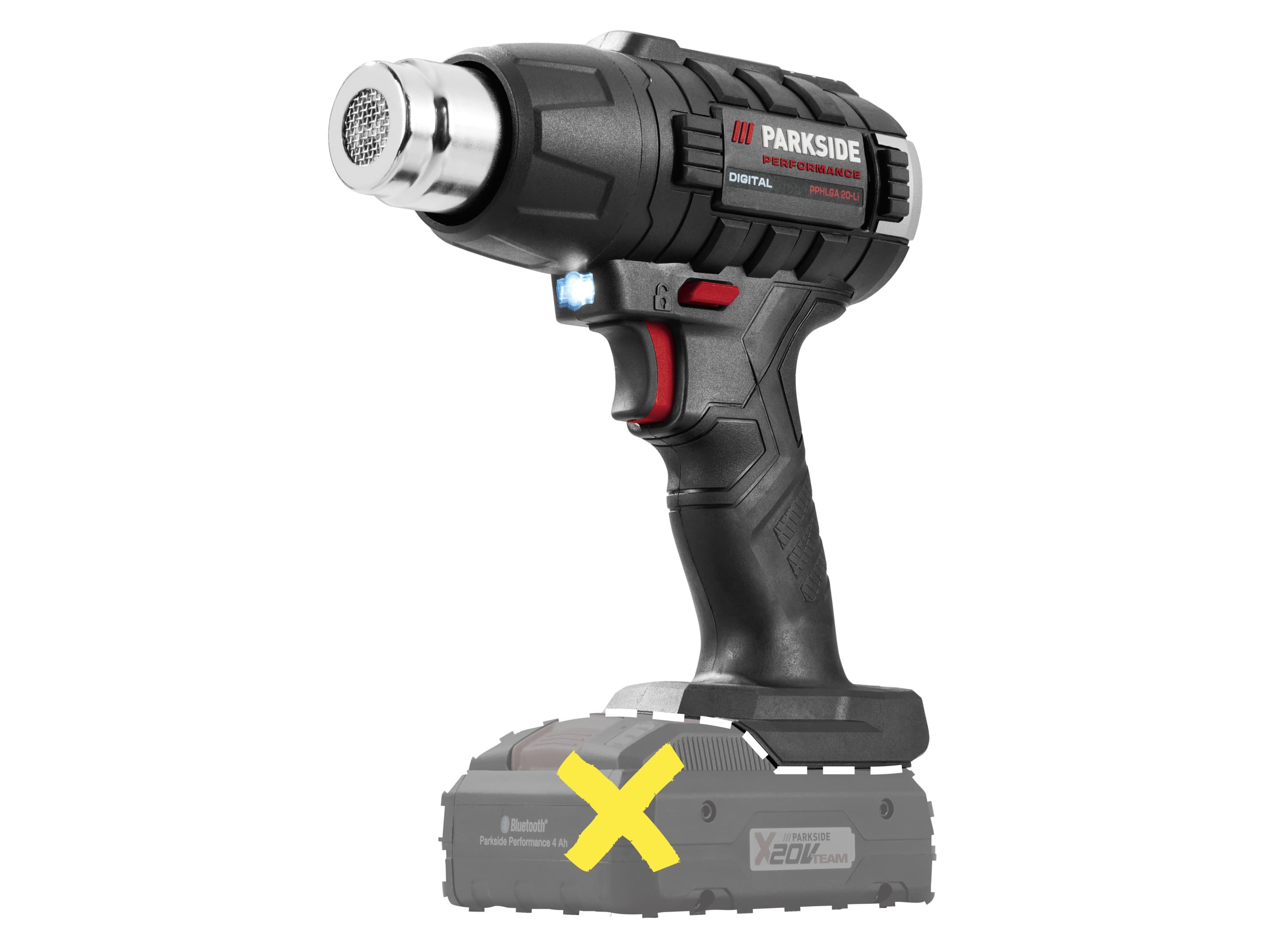 PARKSIDE PERFORMANCE® Aku teplovzdušná pištoľ PPHLGA 20-Li B3 – bez akumulátora