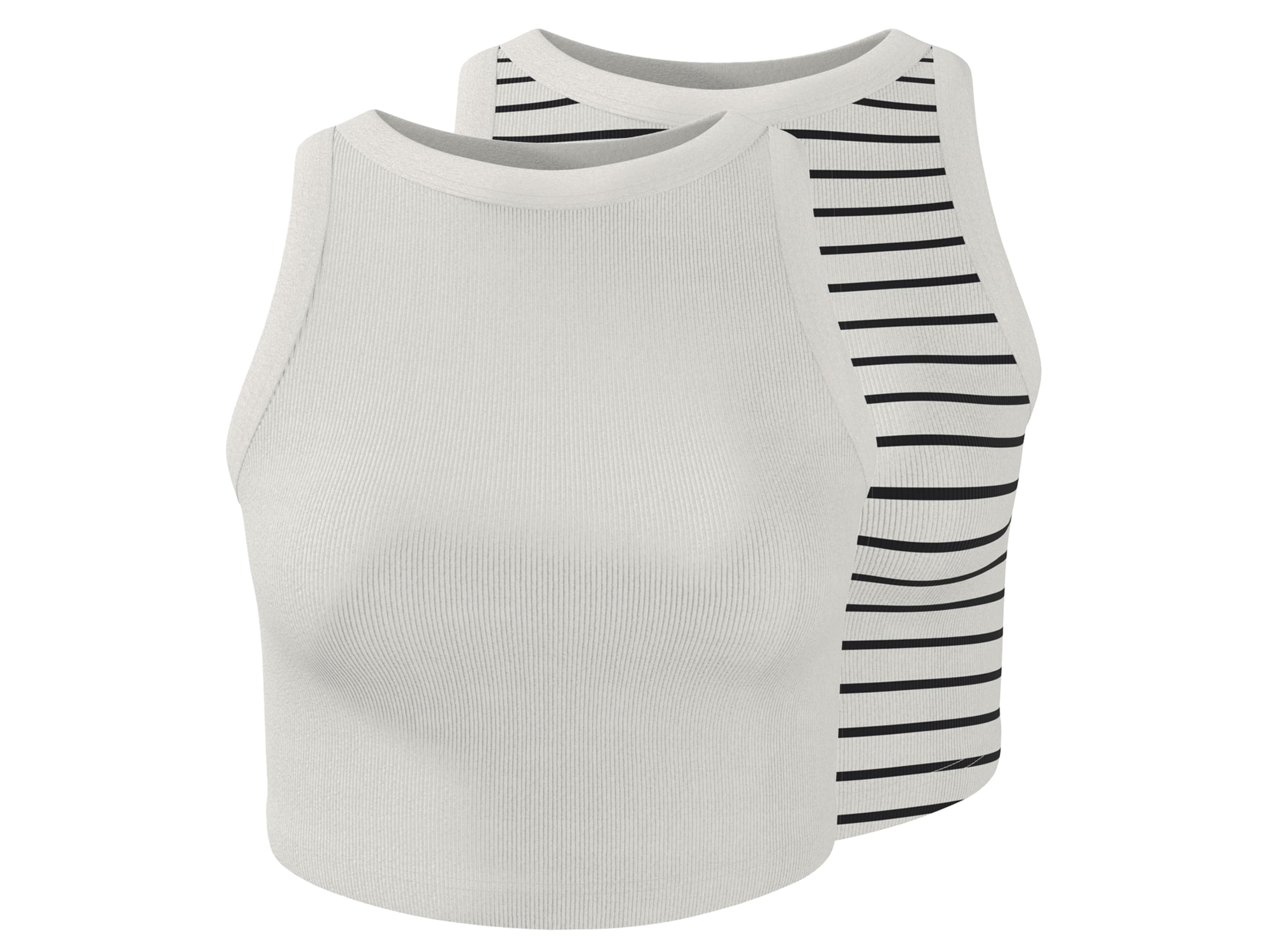 esmara® Dámsky rebrovaný crop top, 2 kusy (biela/čierna, XL (48/50)) 1