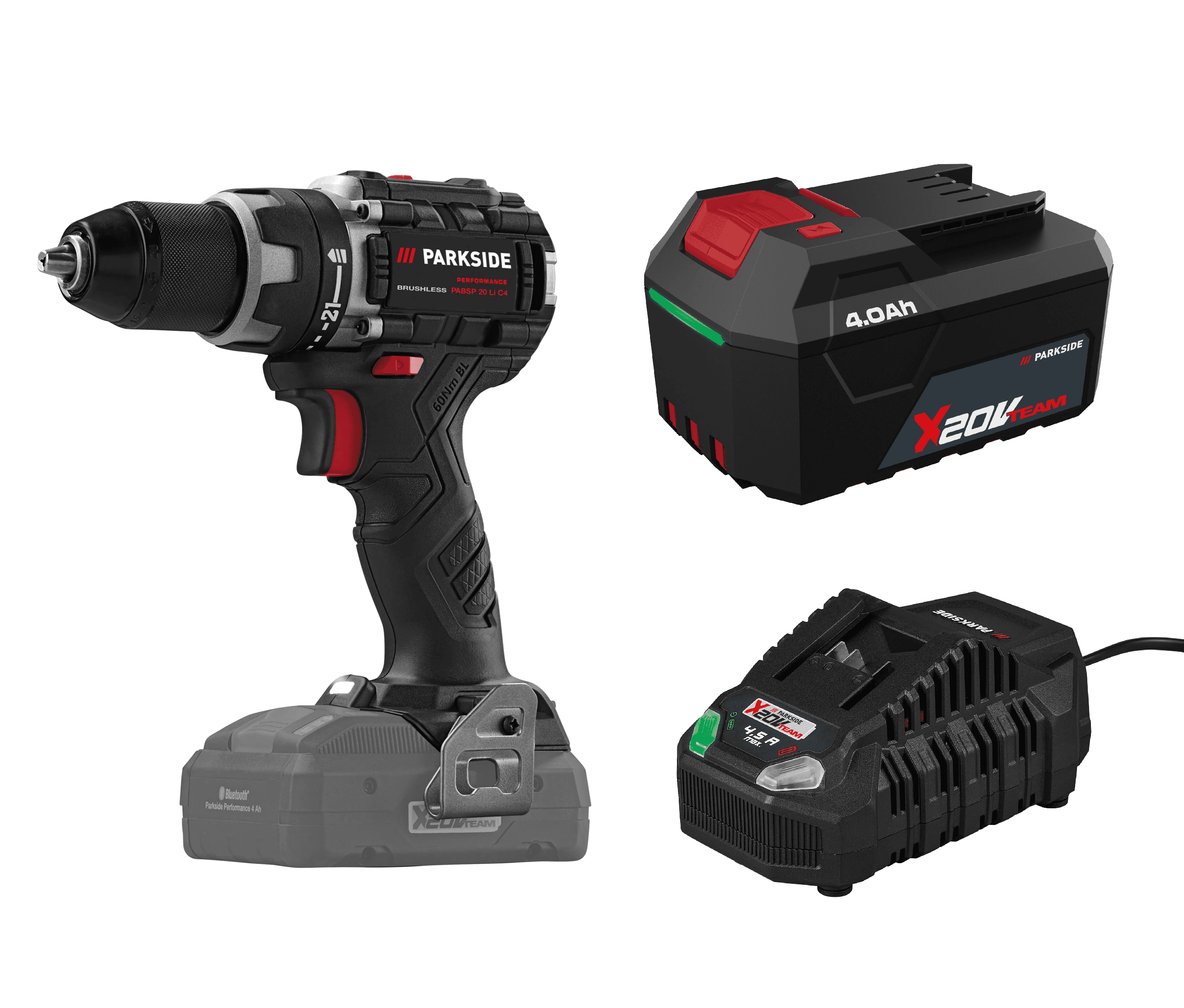 PARKSIDE® Aku vŕtací skrutkovač 20 V PABSP 20 Li C4 + Rýchlonabíjačka akumulátora 20 V/4,5 A + Akumulátor 20 V/4 Ah 1