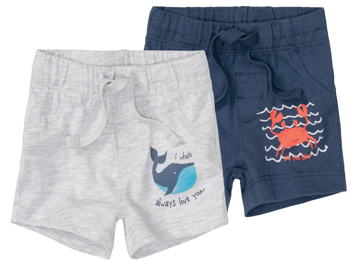 lupilu® Chlapčenské šortky pre bábätká, 2 kusy (62/68, sivá/navy modrá) 1