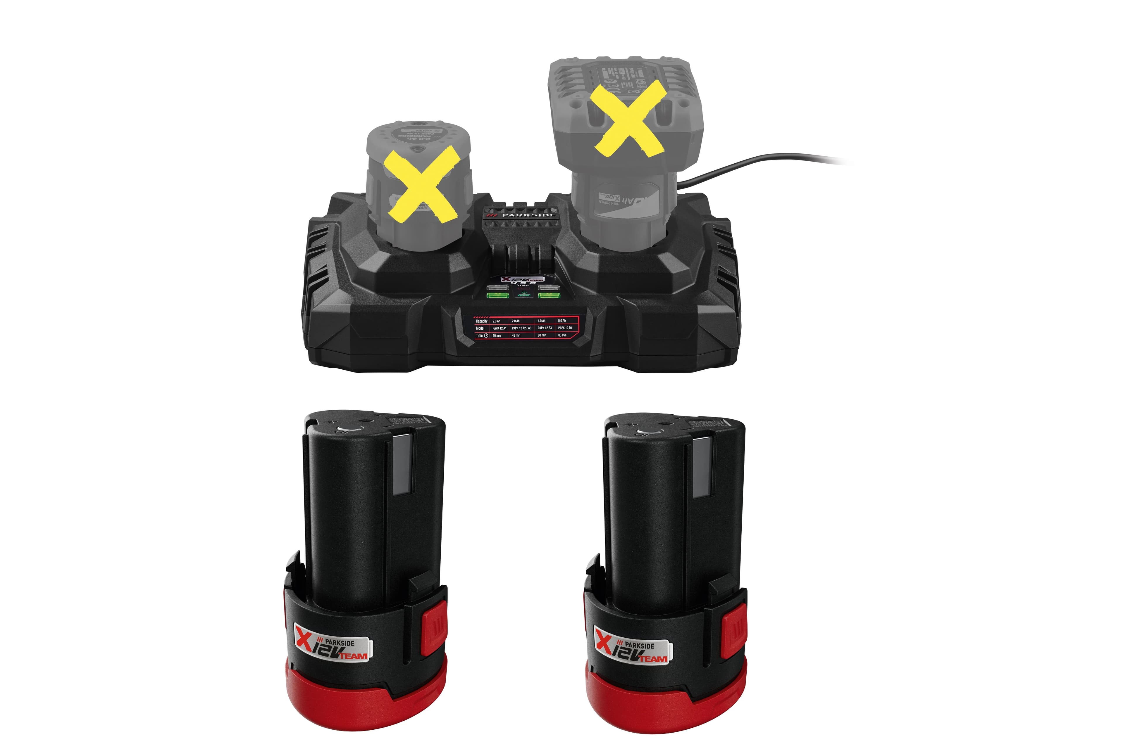 PARKSIDE® Dvojitá nabíjačka 12 V/4,5 A PDSLK 12 B2 + Akumulátor 12 V/2 Ah PAPK 12 A4, 2 kusy 1