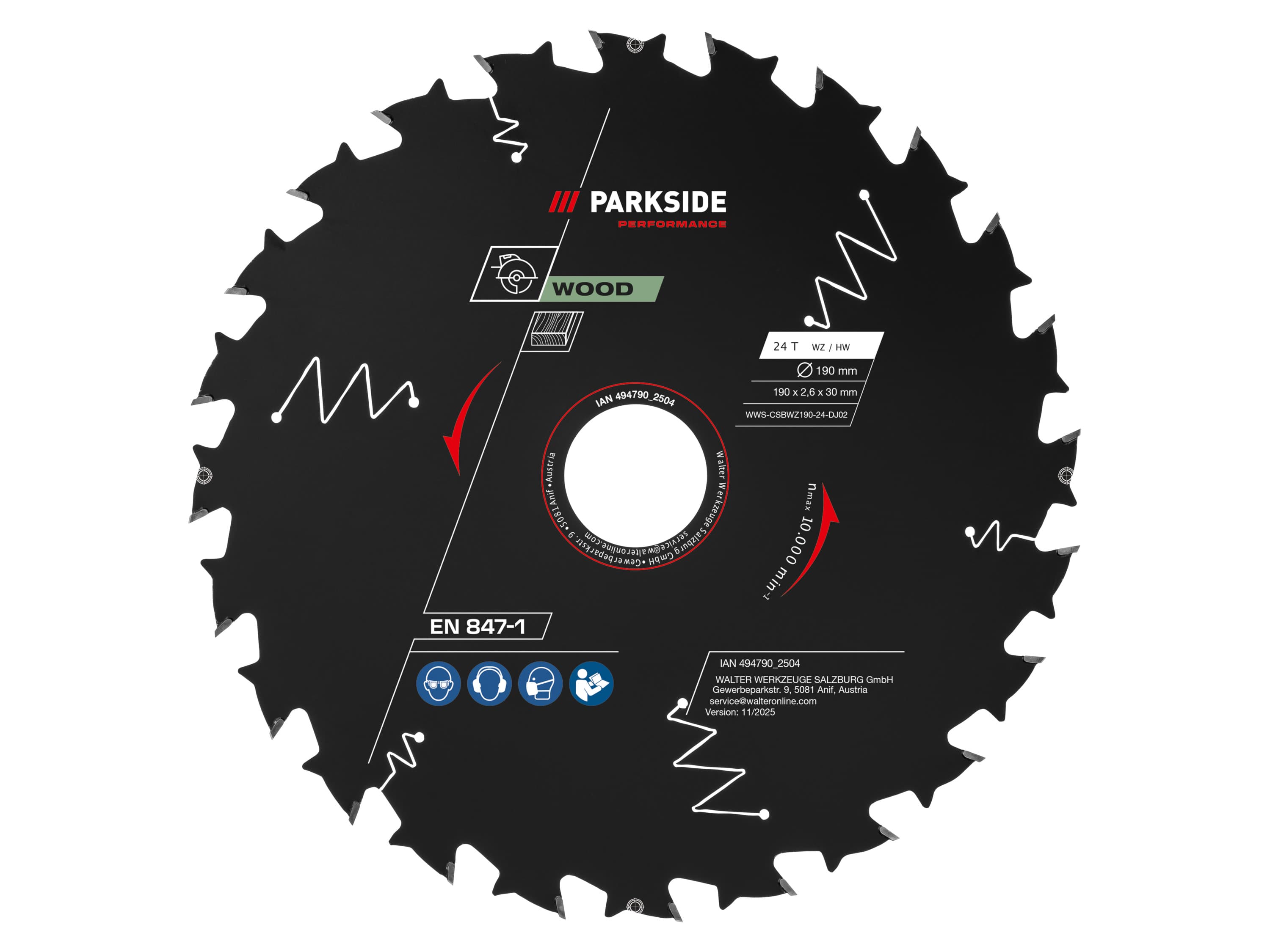PARKSIDE PERFORMANCE® Pílový kotúč, 190 mm (na drevo, 24 zubov) 1
