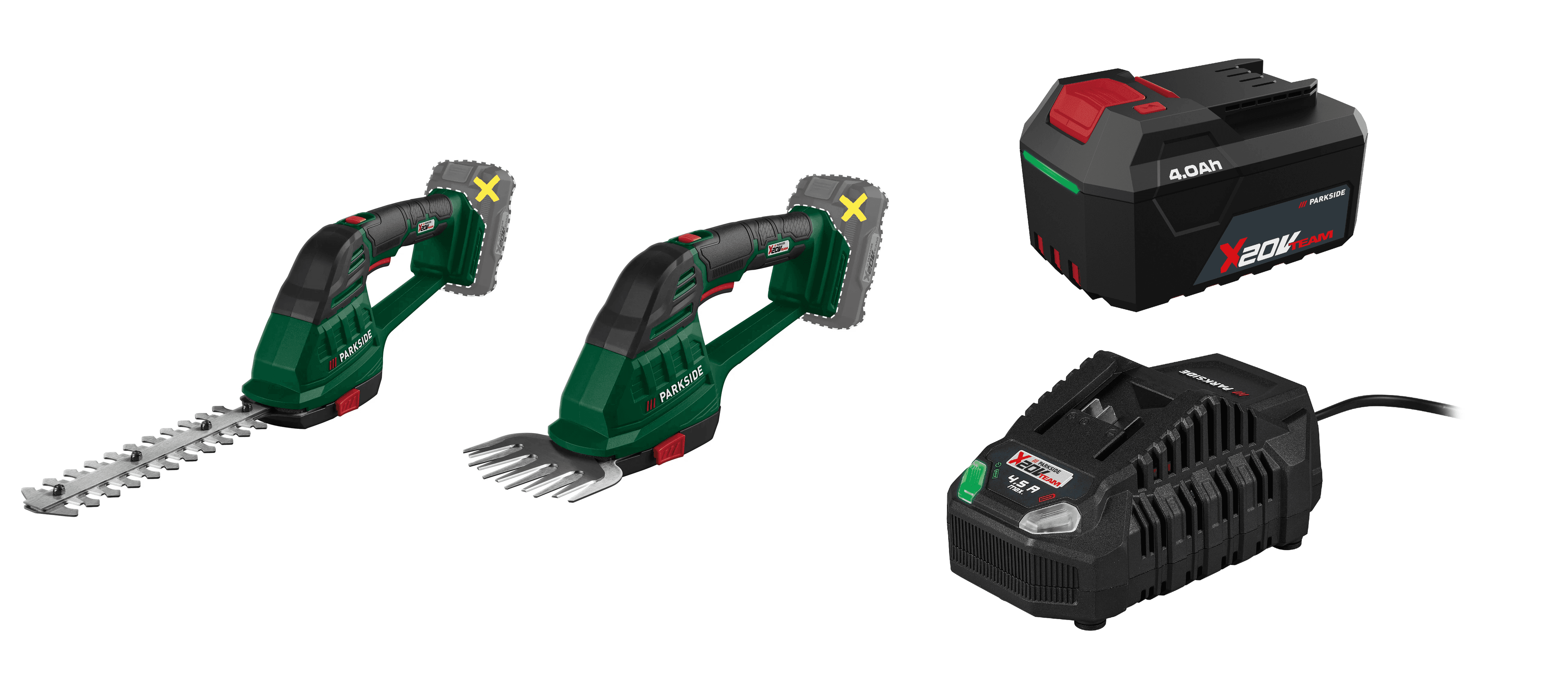 PARKSIDE® Aku nožnice na trávnik a živý plot 20 V PAGS 20-Li A1 + Akumulátor 20 V/4 Ah PAP 204 A1 + Rýchlonabíjačka 20 V/4,5 A