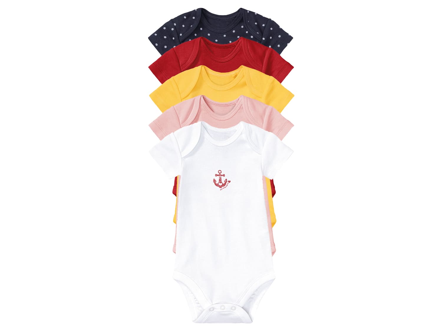 lupilu® Detské body, 5 kusov (62/68, biela/žltá/ružová/námornícka modrá)