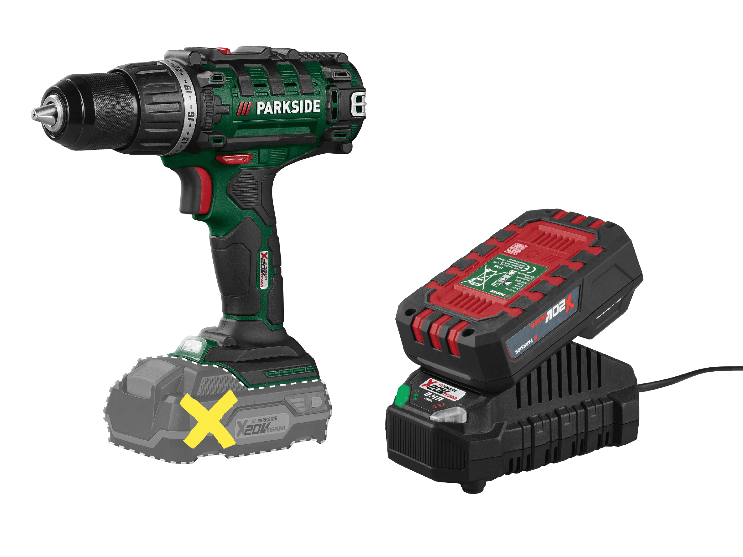 PARKSIDE® Aku vŕtací skrutkovač 20 V PABS 20 Li I9 + Akumulátor 20 V/2 Ah + Nabíjačka 20 V/2,4 A 1
